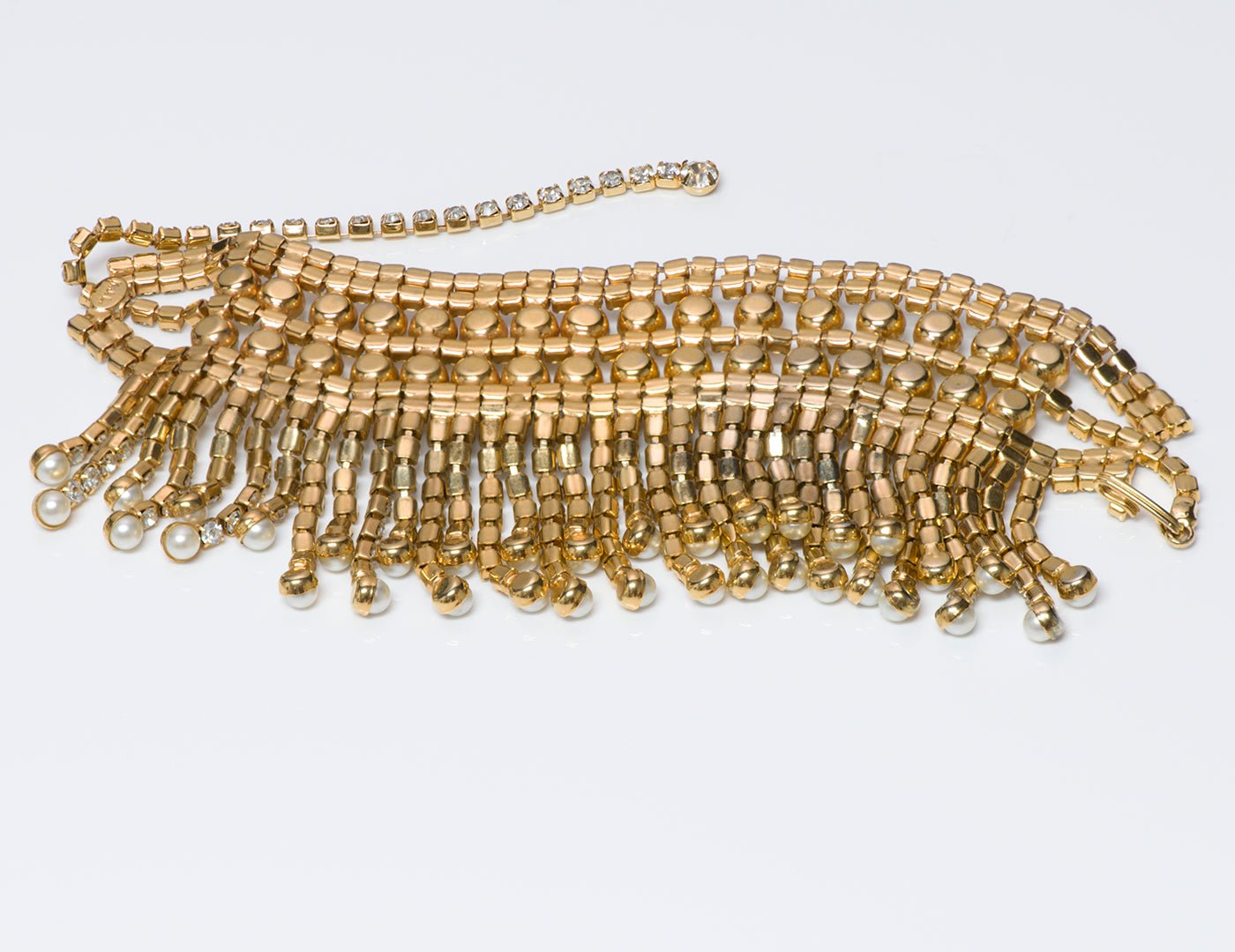 Kenneth Jay Lane KJL Crystal Pearl Choker Necklace