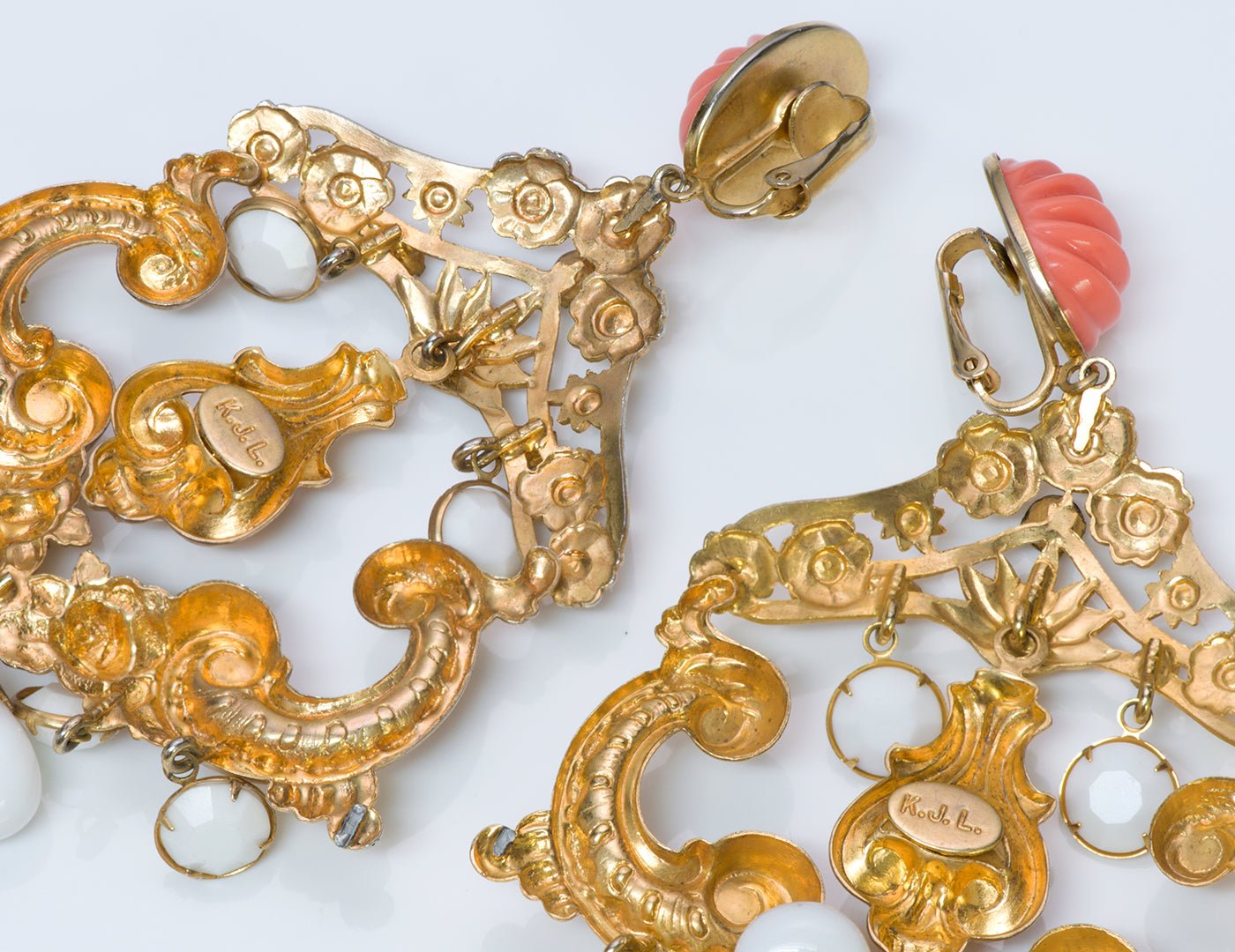 Kenneth Jay Lane KJL Faux Coral Chandelier Earrings