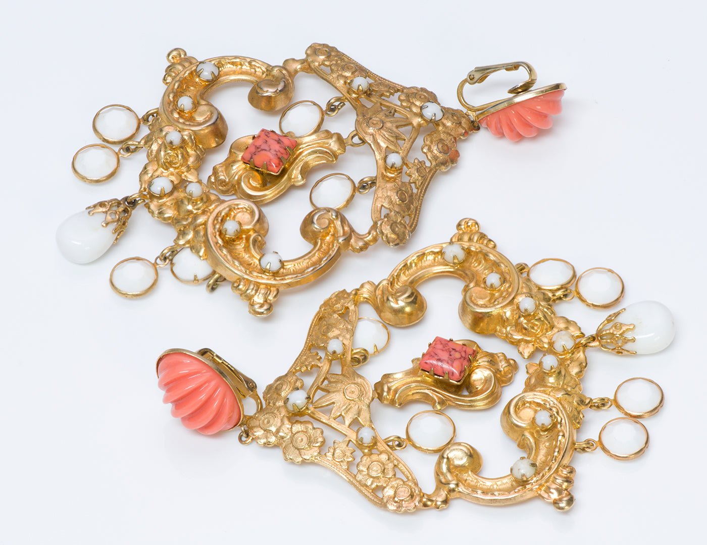 Kenneth Jay Lane KJL Faux Coral Chandelier Earrings