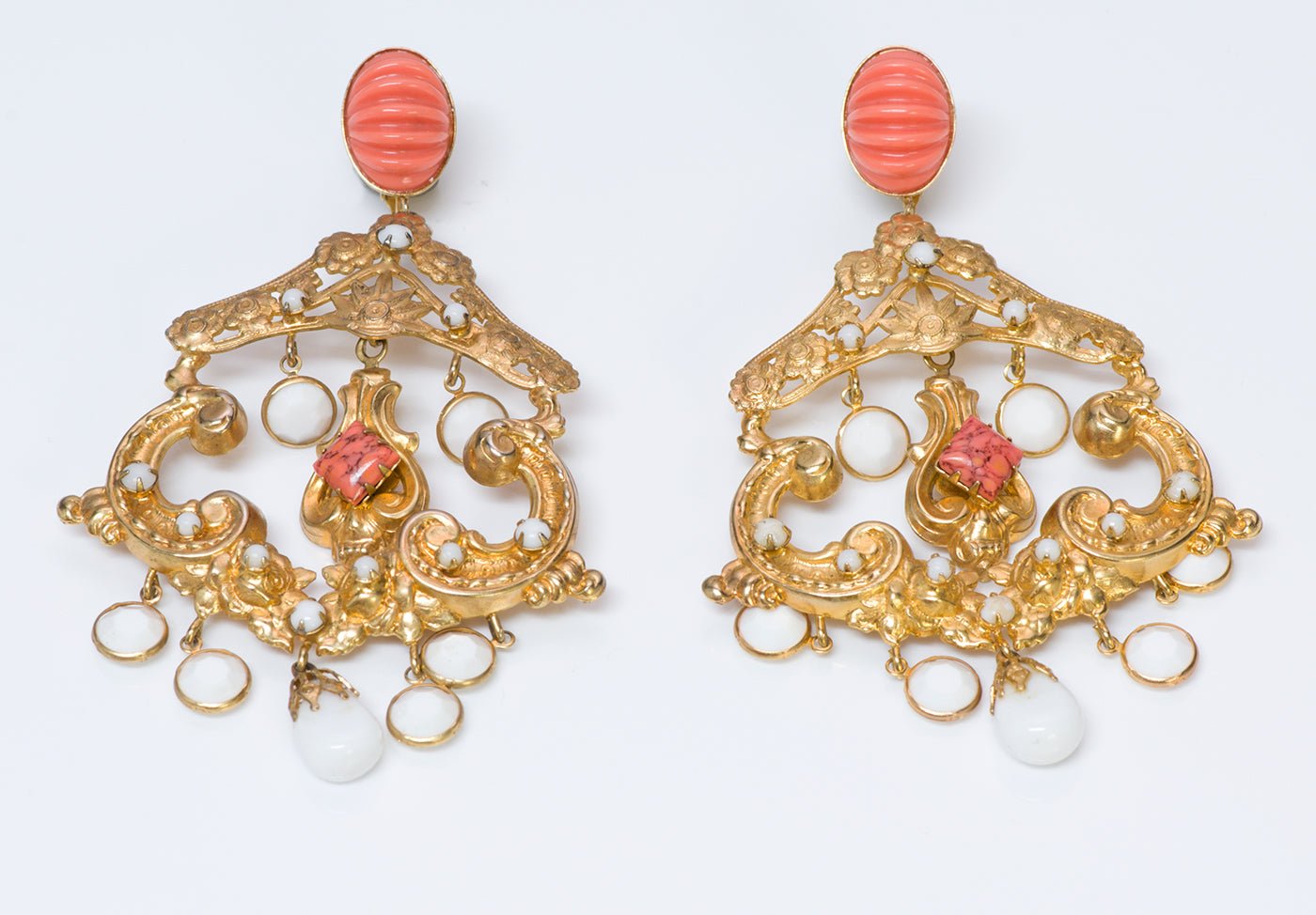 Kenneth Jay Lane KJL Faux Coral Chandelier Earrings