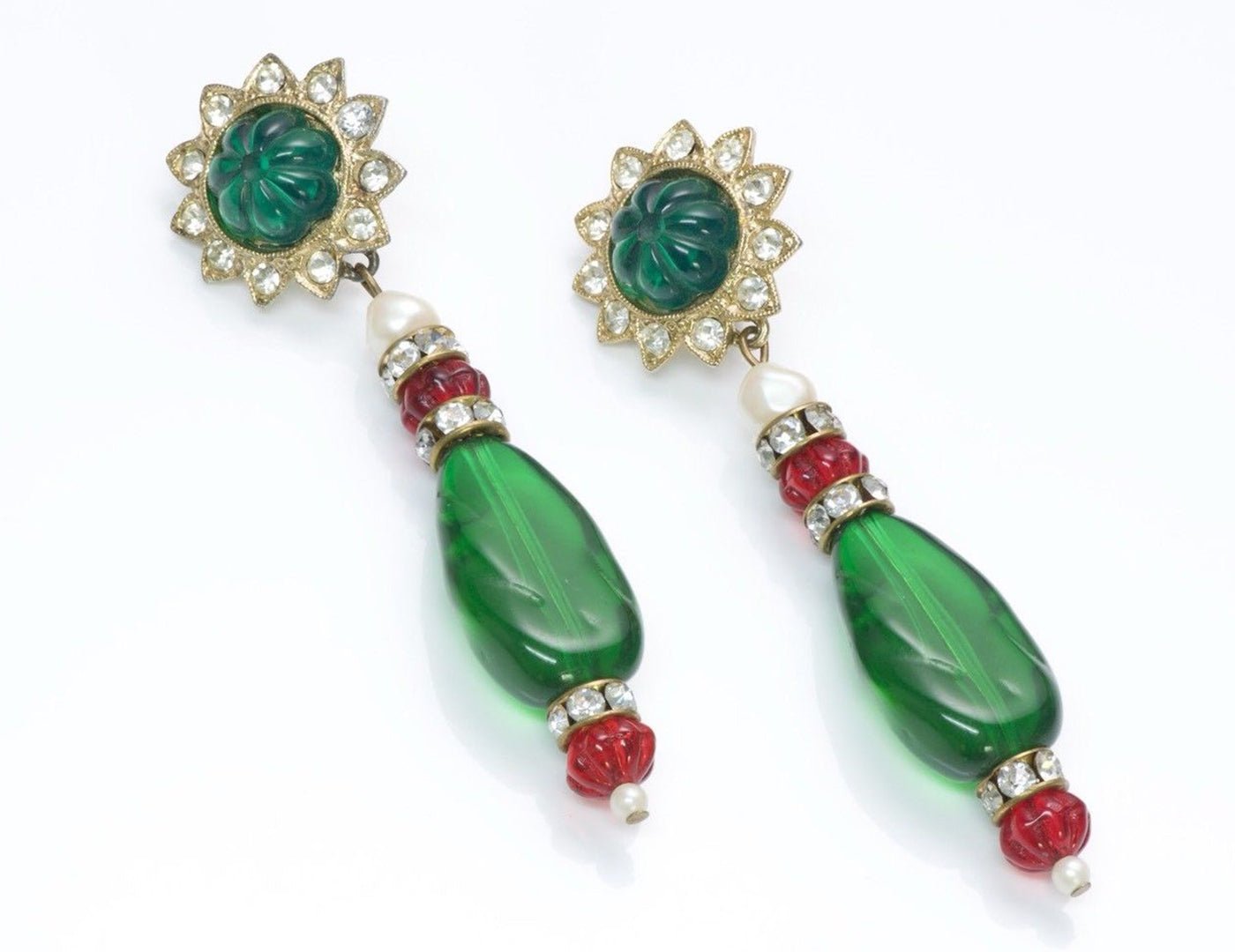Kenneth Jay Lane KJL Faux Emerald Crystal Earrings