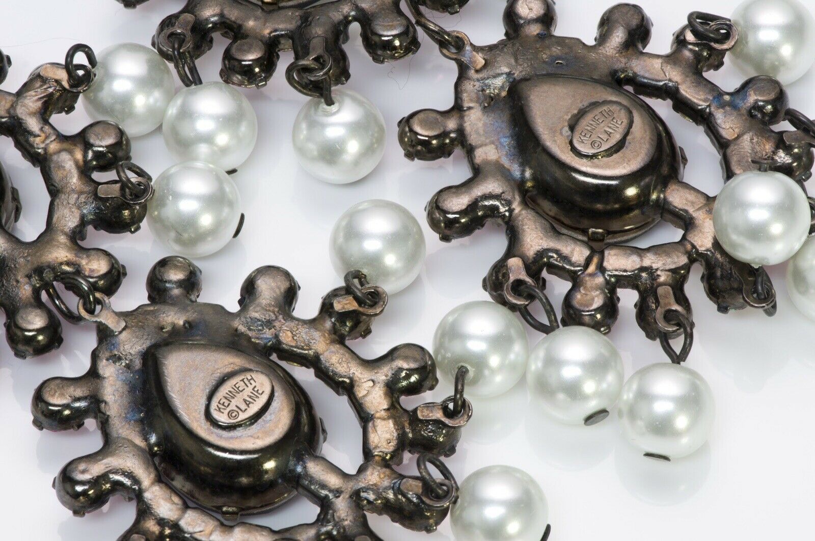 Kenneth Jay Lane KJL Pink Blue Crystal Pearl Mughal Style Earrings