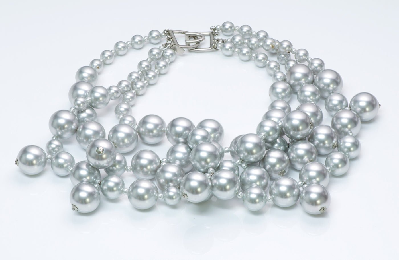 Kenneth Jay Lane Silver Tone Bead Necklace