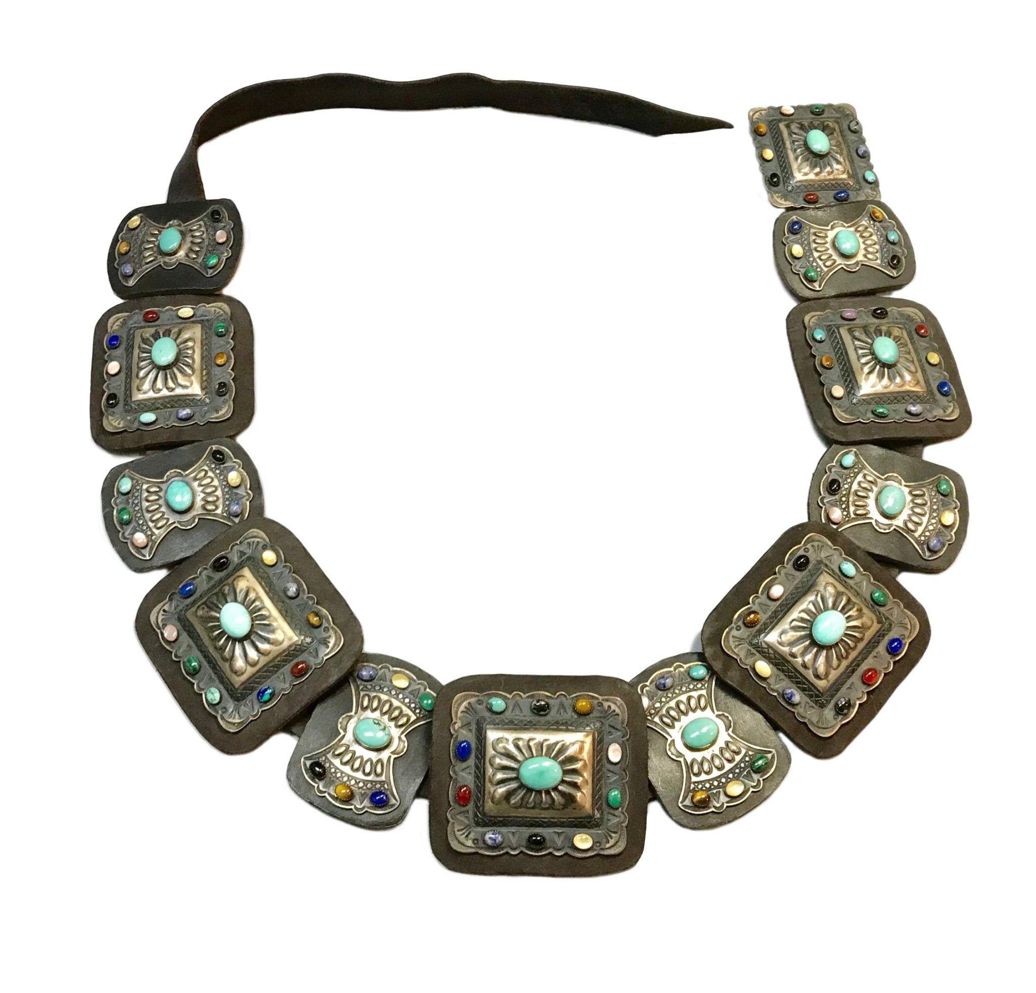 Kirk Smith Navajo Sterling Silver Semi-Precious Stone Concho Belt