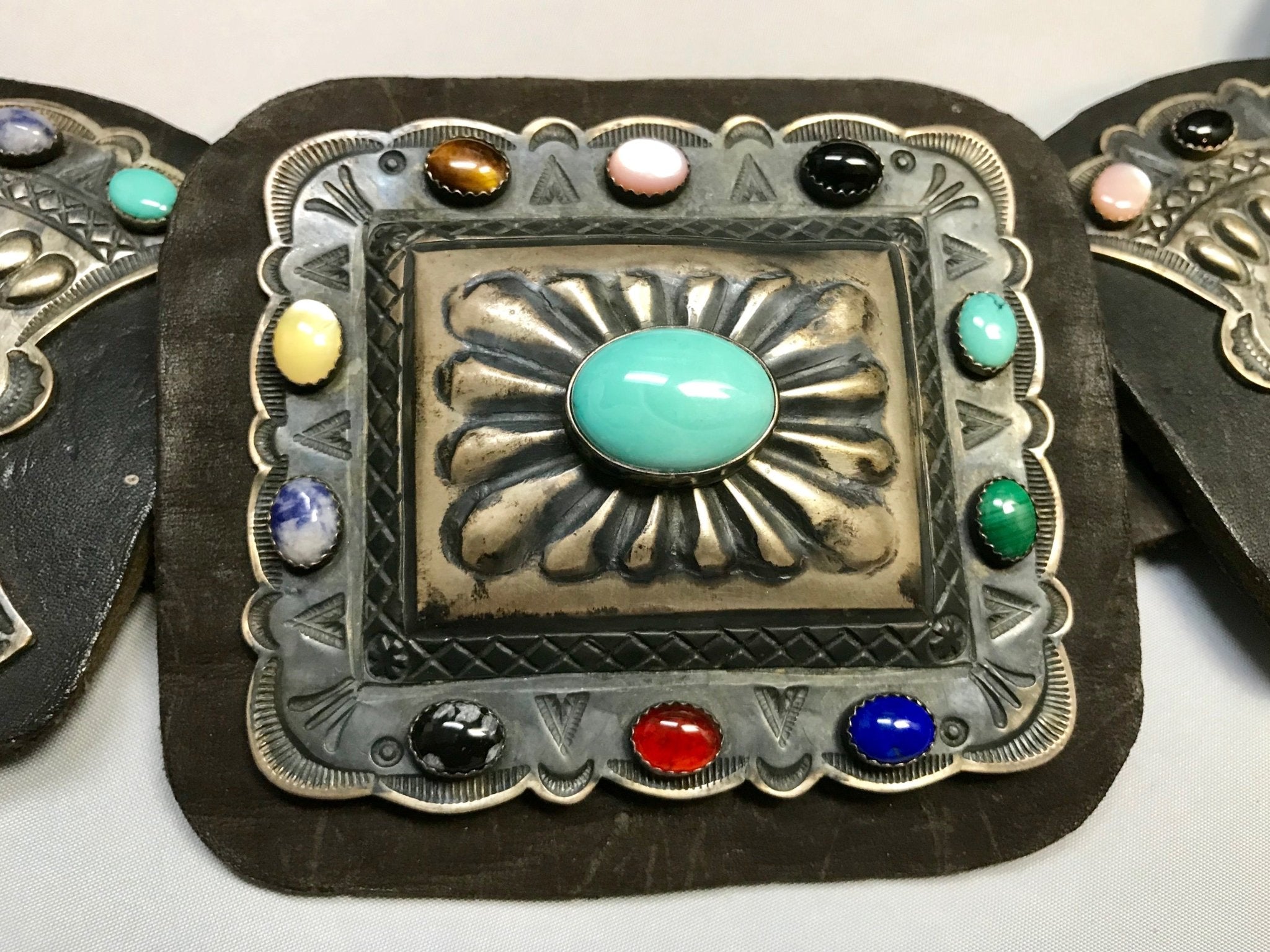 Kirk Smith Navajo Sterling Silver Semi-Precious Stone Concho Belt