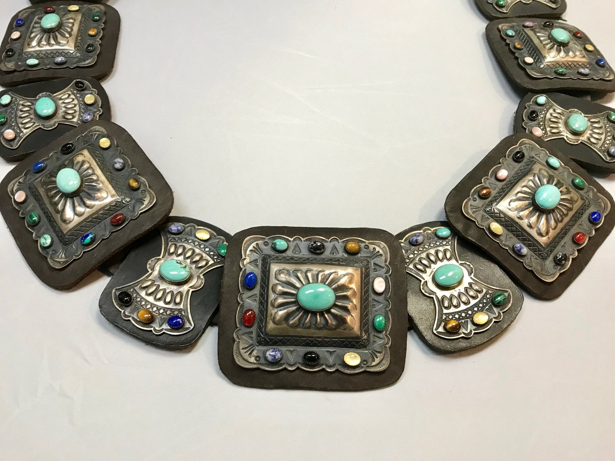 Kirk Smith Navajo Sterling Silver Semi-Precious Stone Concho Belt