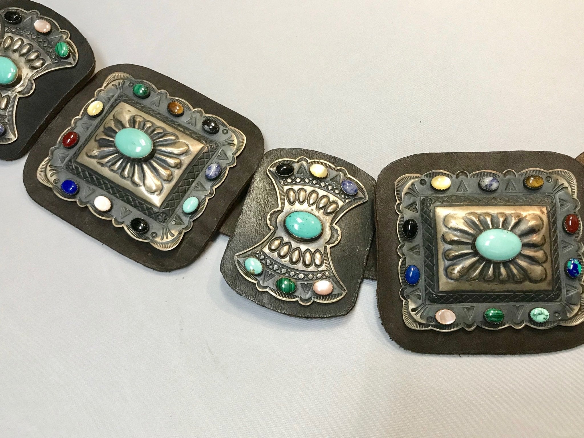 Kirk Smith Navajo Sterling Silver Semi-Precious Stone Concho Belt