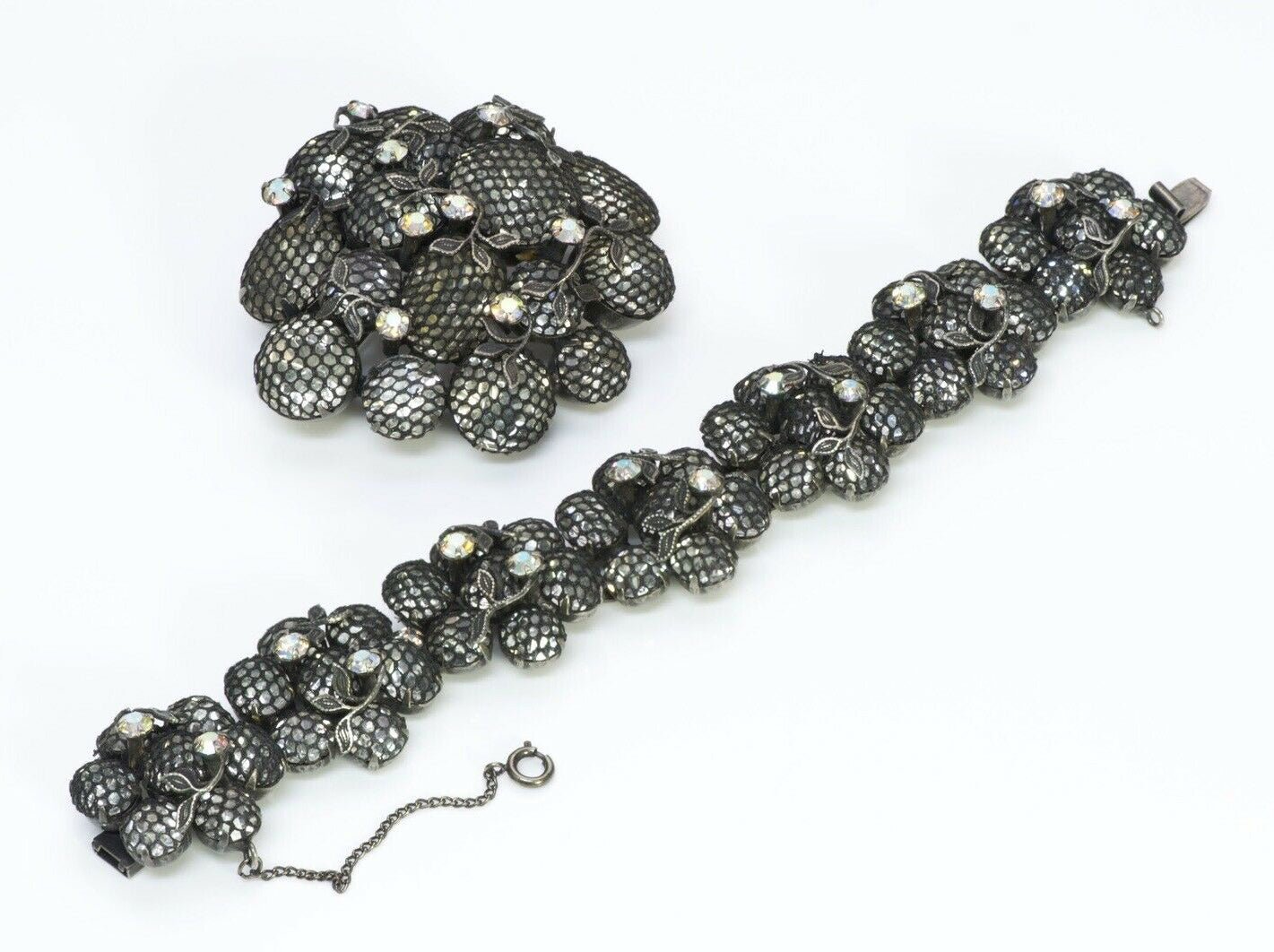 KRAMER New York Mesh Net Crystal Bracelet Brooch Set