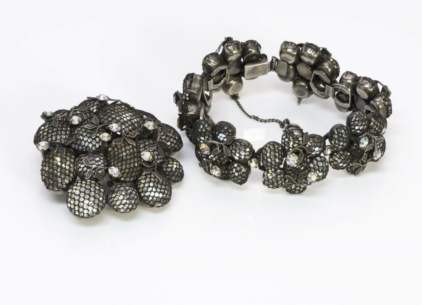 KRAMER New York Mesh Net Crystal Bracelet Brooch Set