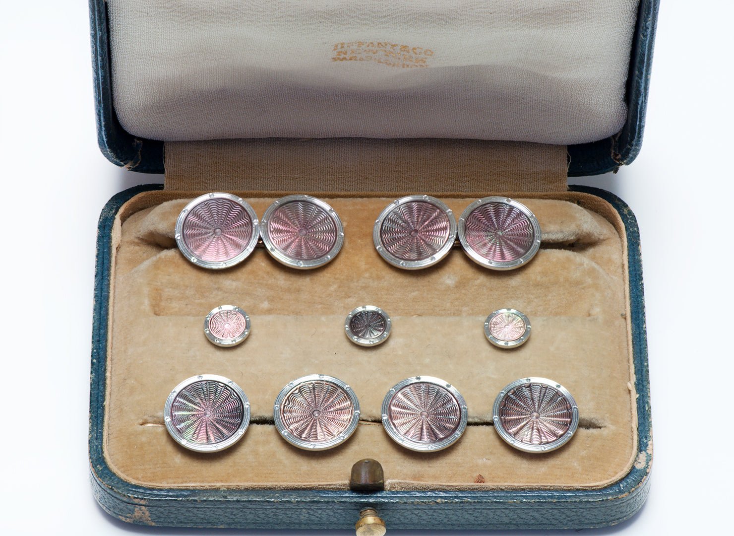 Krementz Platinum Carved Mother of Pearl 9 Piece Full Dress Cufflink Set