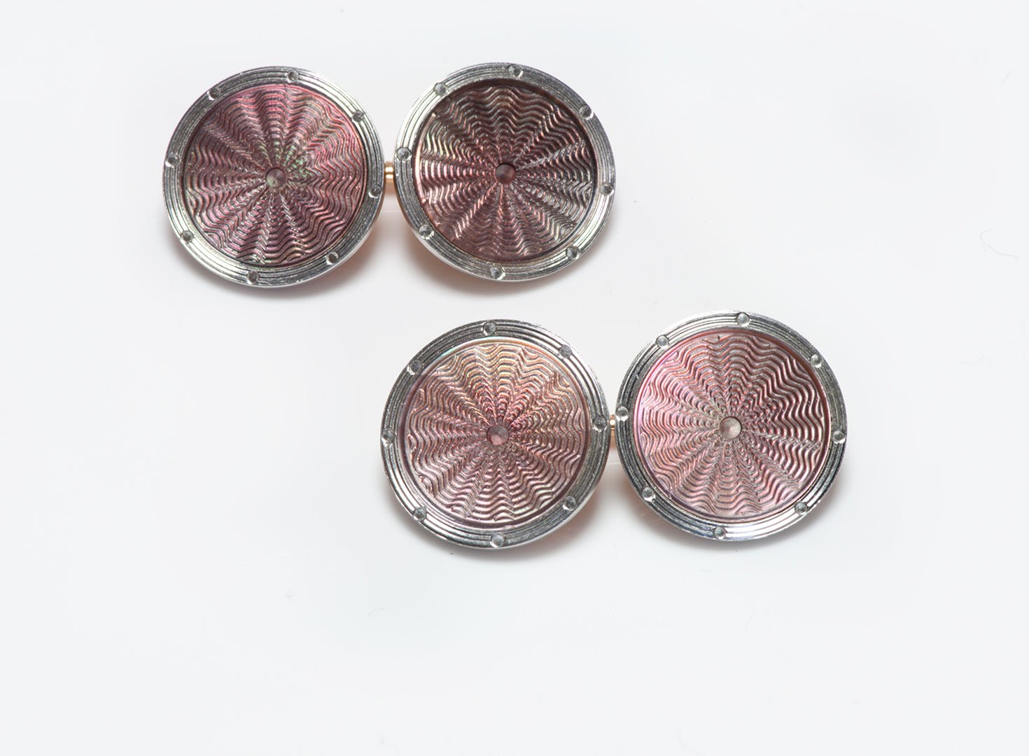 Krementz Platinum Carved Mother of Pearl 9 Piece Full Dress Cufflink Set