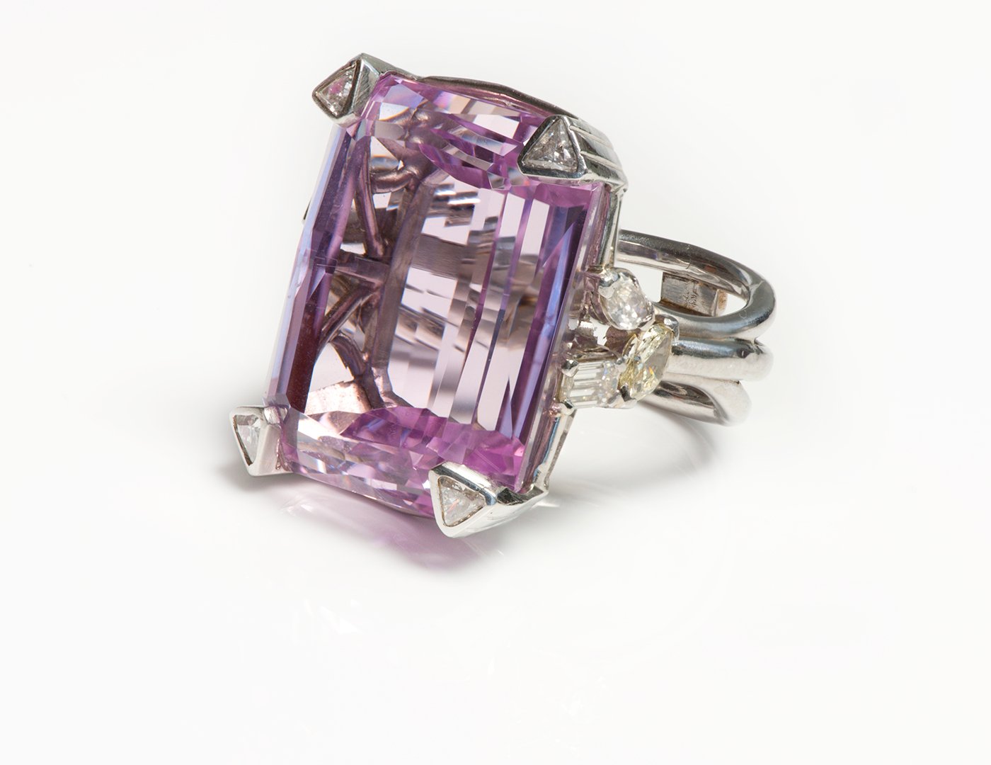 Kunzite Platinum Diamond Ring