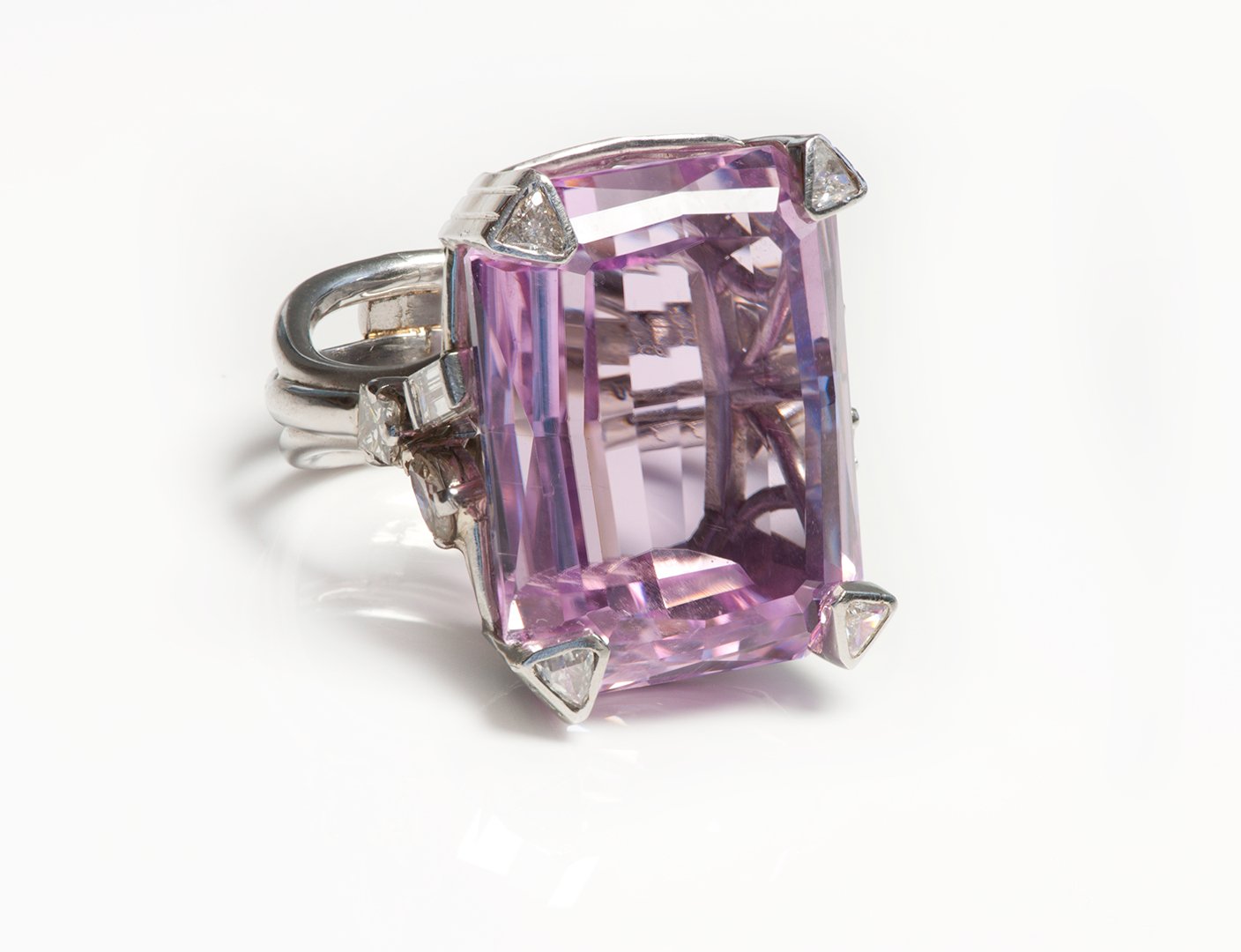 Kunzite Platinum Diamond Ring