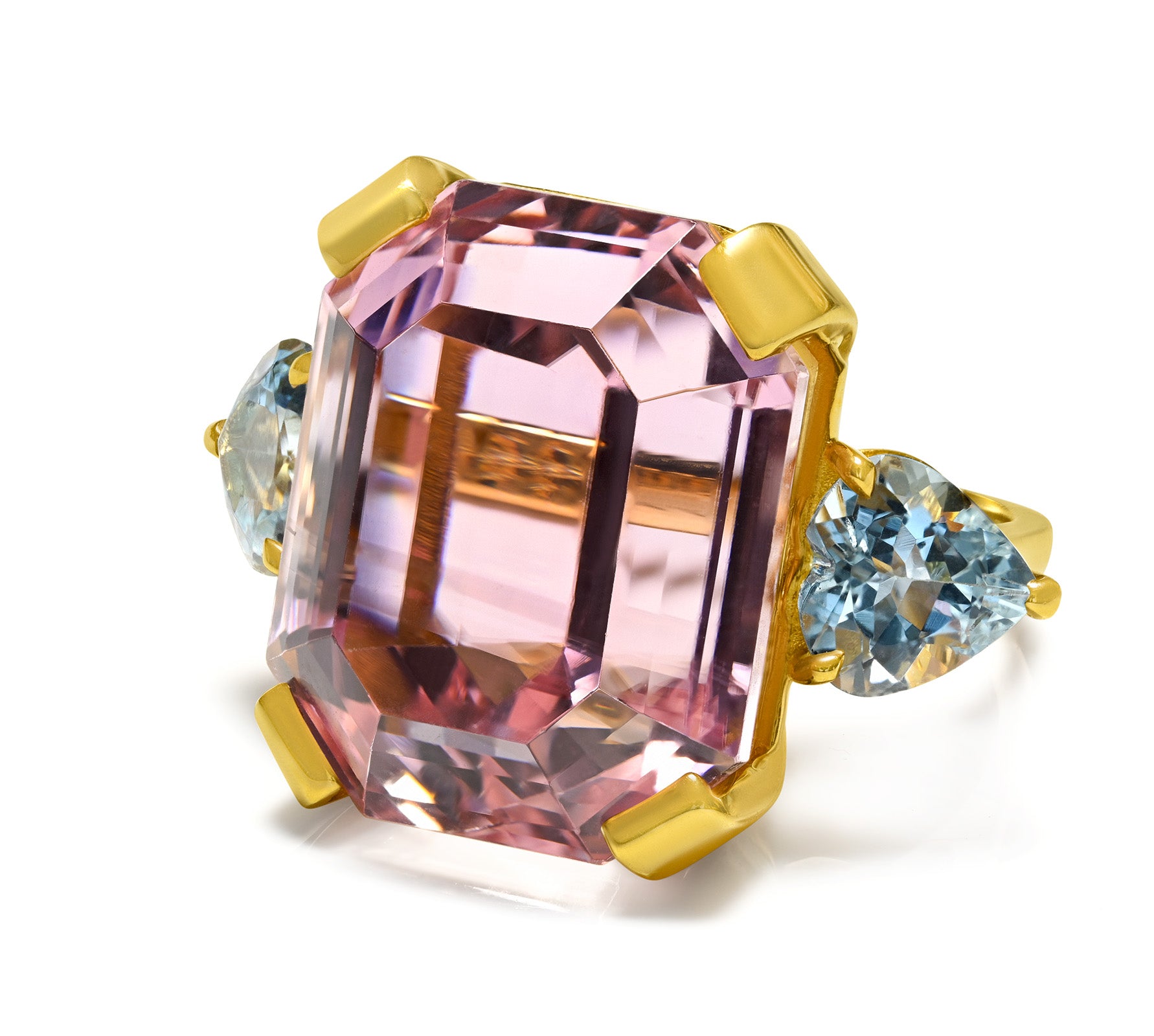 Kunzite and Aquamarine Ring in 18K Yellow Gold