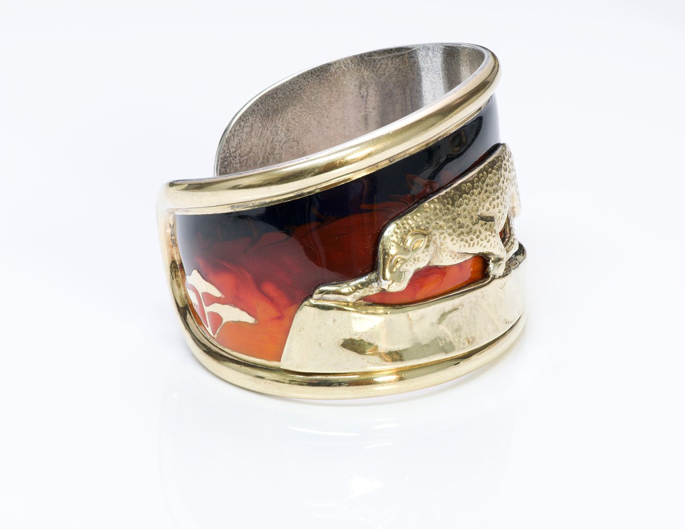 La Nouvelle Bague 18K Gold Sterling Enamel Leopard Cuff Bracelet