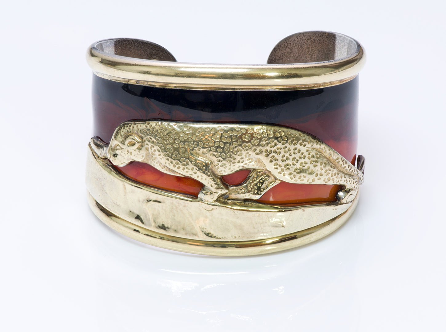 La Nouvelle Bague 18K Gold Sterling Enamel Leopard Cuff Bracelet