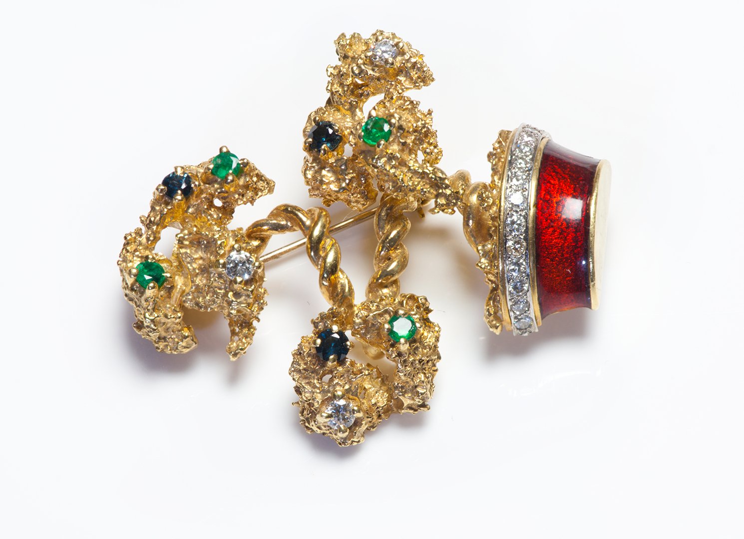 La Triomphe 18K Gold Gemstone Enamel Bonsai Tree Brooch