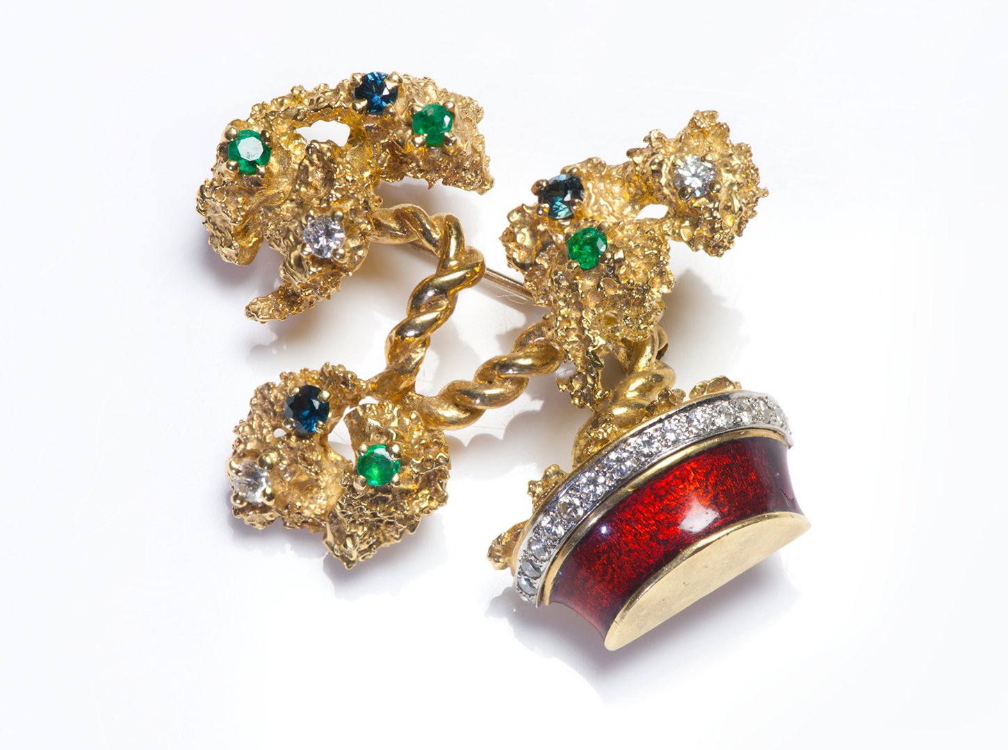 La Triomphe 18K Gold Gemstone Enamel Bonsai Tree Brooch