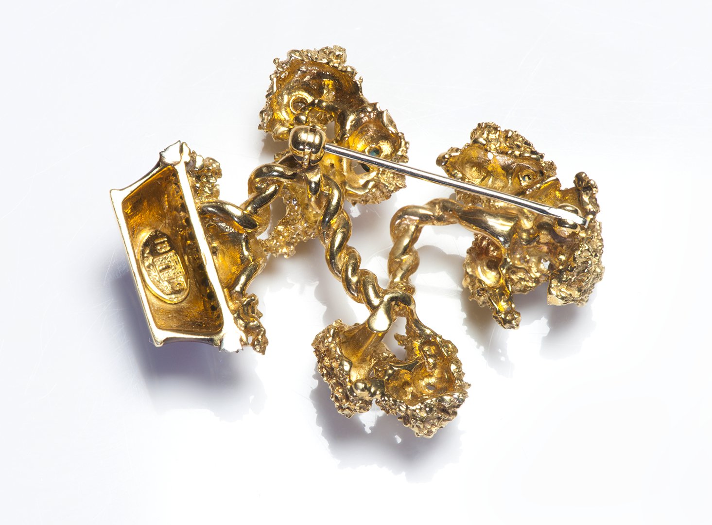 La Triomphe 18K Gold Gemstone Enamel Bonsai Tree Brooch
