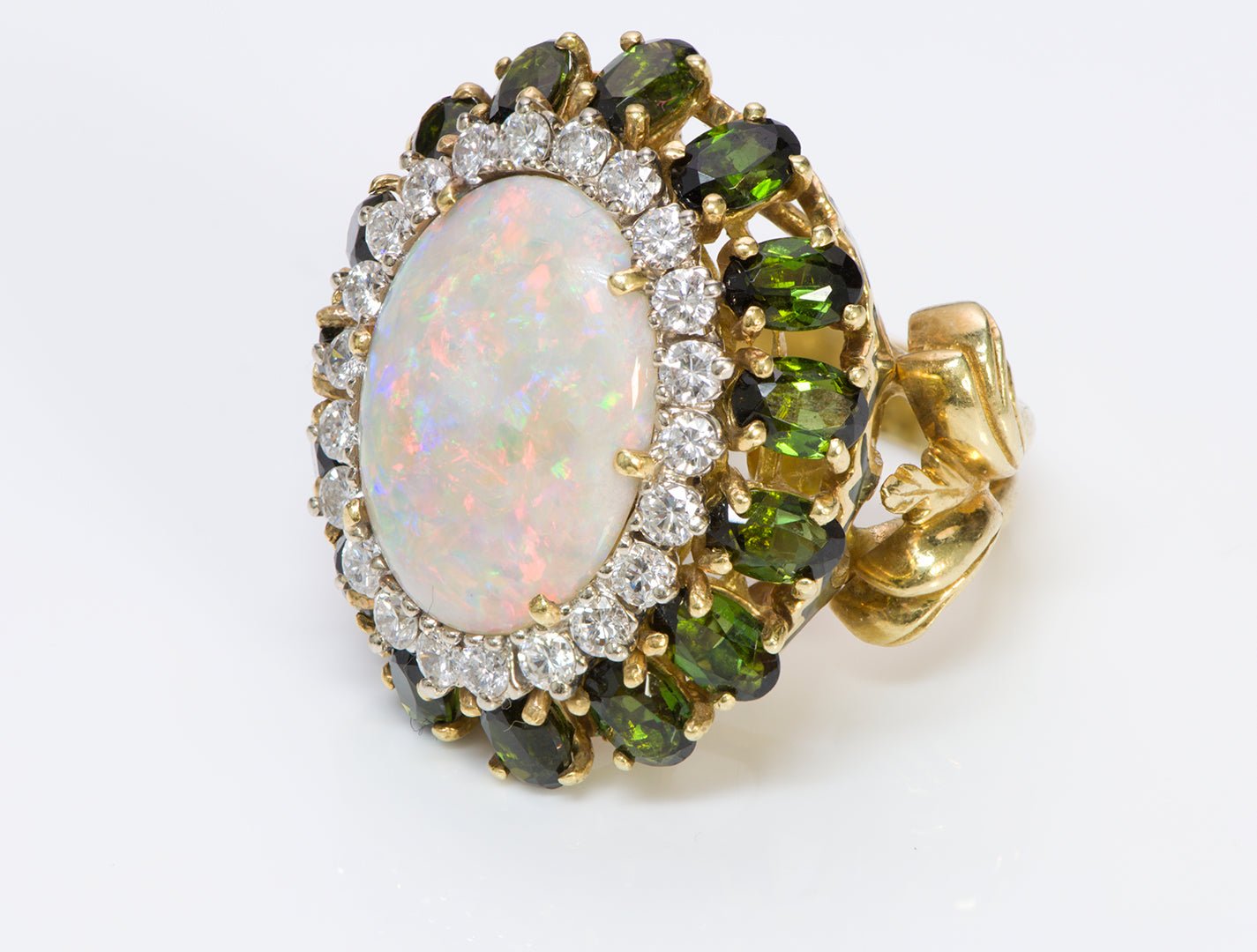 La Triomphe Opal Diamond Tourmaline Cocktail Enamel Gold Ring