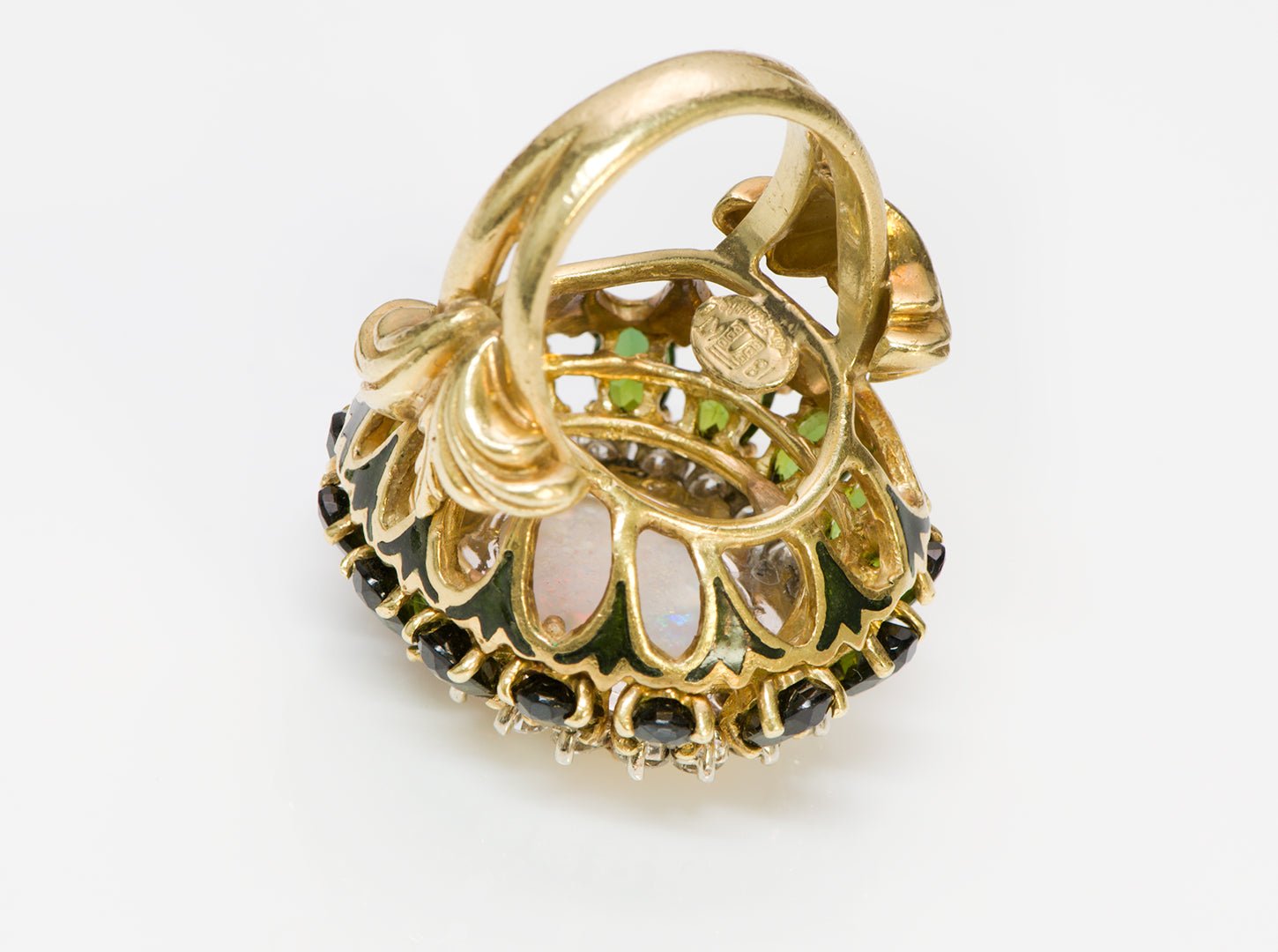 La Triomphe Opal Diamond Tourmaline Cocktail Enamel Gold Ring