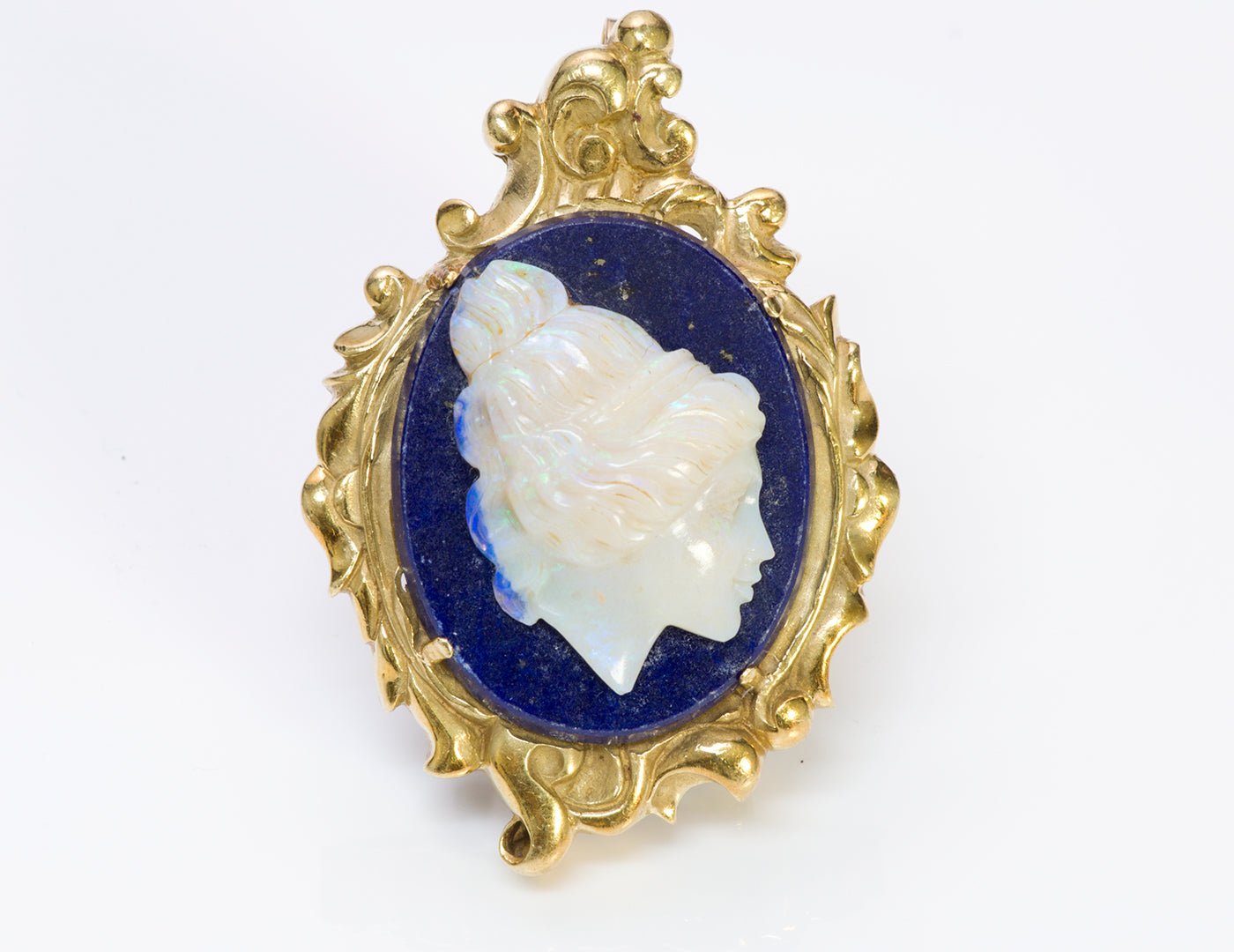 La Triomphe Opal Lapis 18K Yellow Gold Pendant Brooch