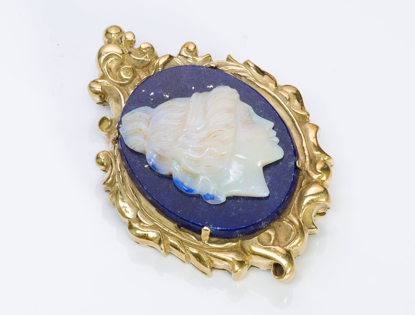 La Triomphe Opal Lapis 18K Yellow Gold Pendant Brooch