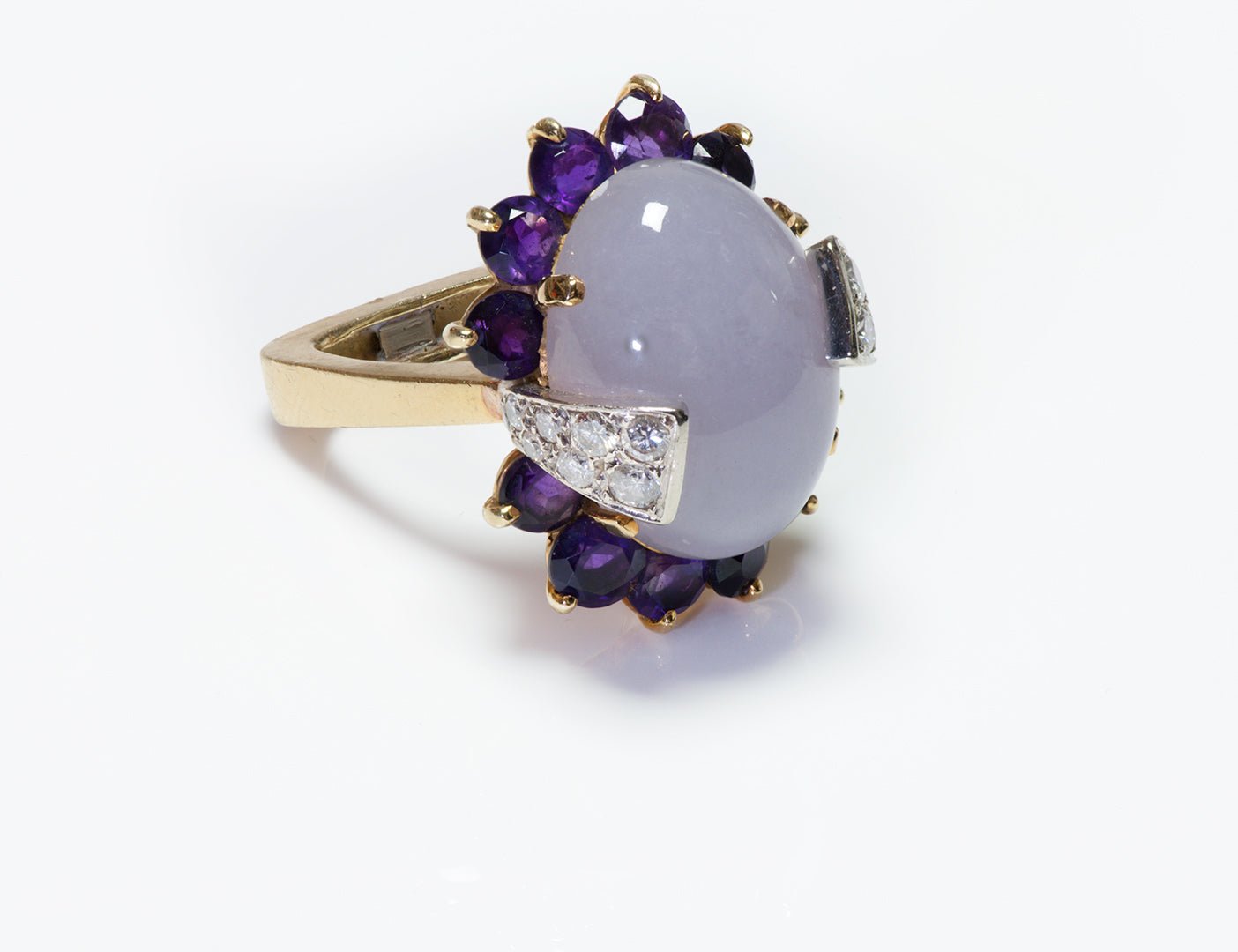 La Triomphe Purple Jade Amethyst Diamond 18K Gold Ring