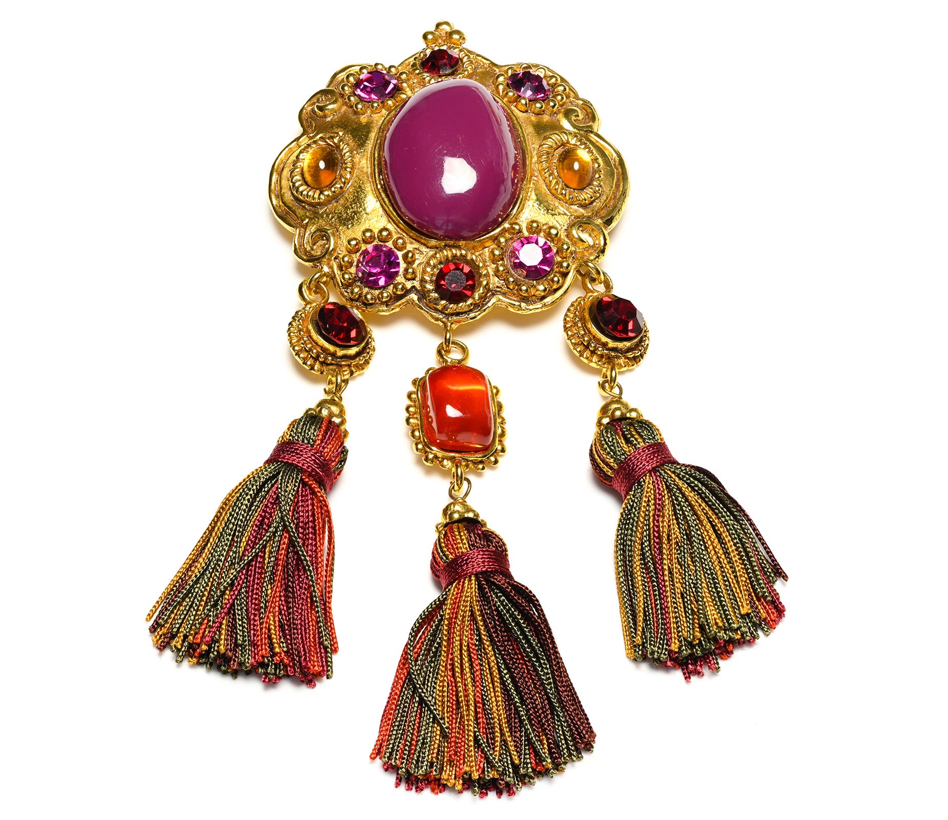 Christian Lacroix Couture Purple Orange Crystal Tassel Brooch