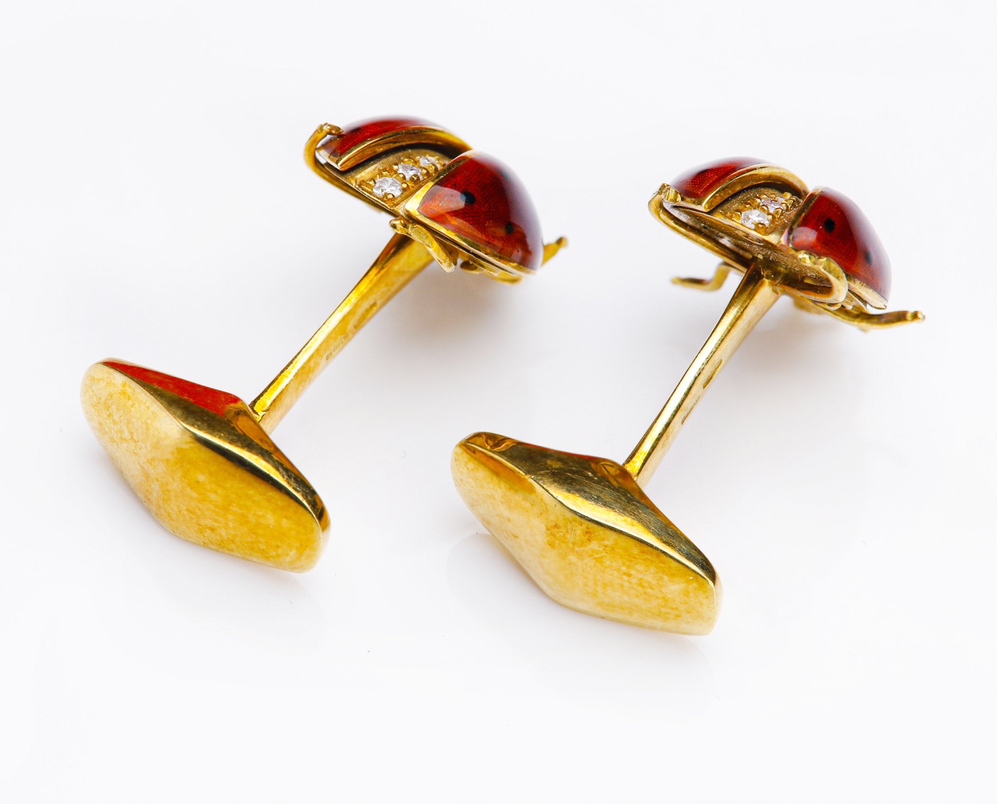 Ladybug Enamel Diamond 18K Gold Cufflinks