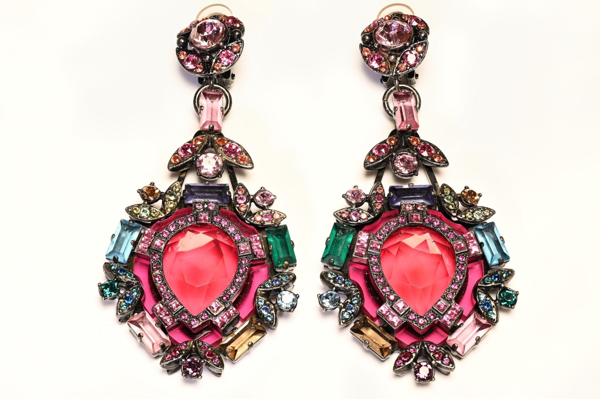 Lanvin Paris Fall 2012 Alber Elbaz Long Shoulder Duster Pink Blue Green Earrings