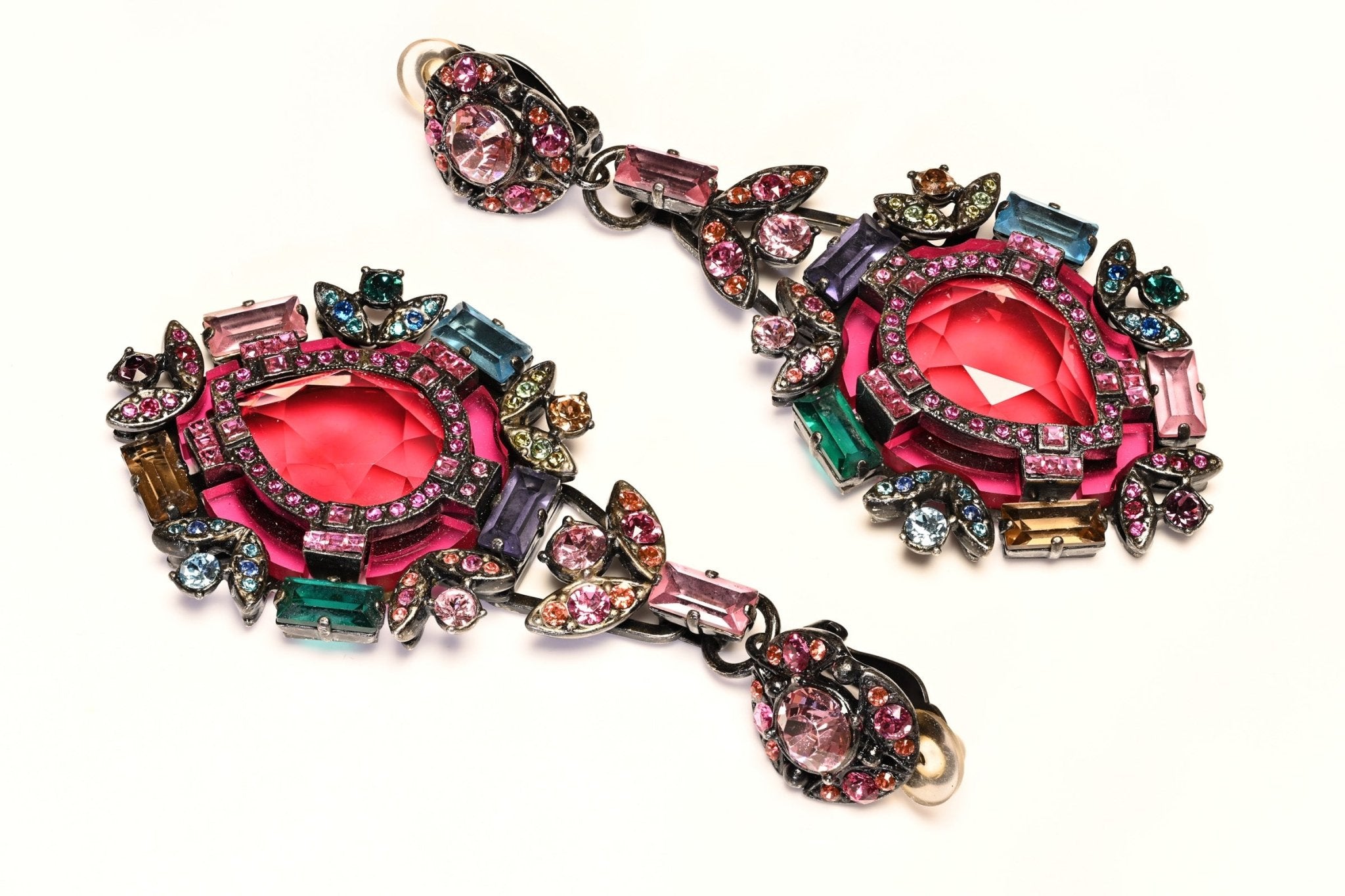 Lanvin Paris Fall 2012 Alber Elbaz Long Shoulder Duster Pink Blue Green Earrings