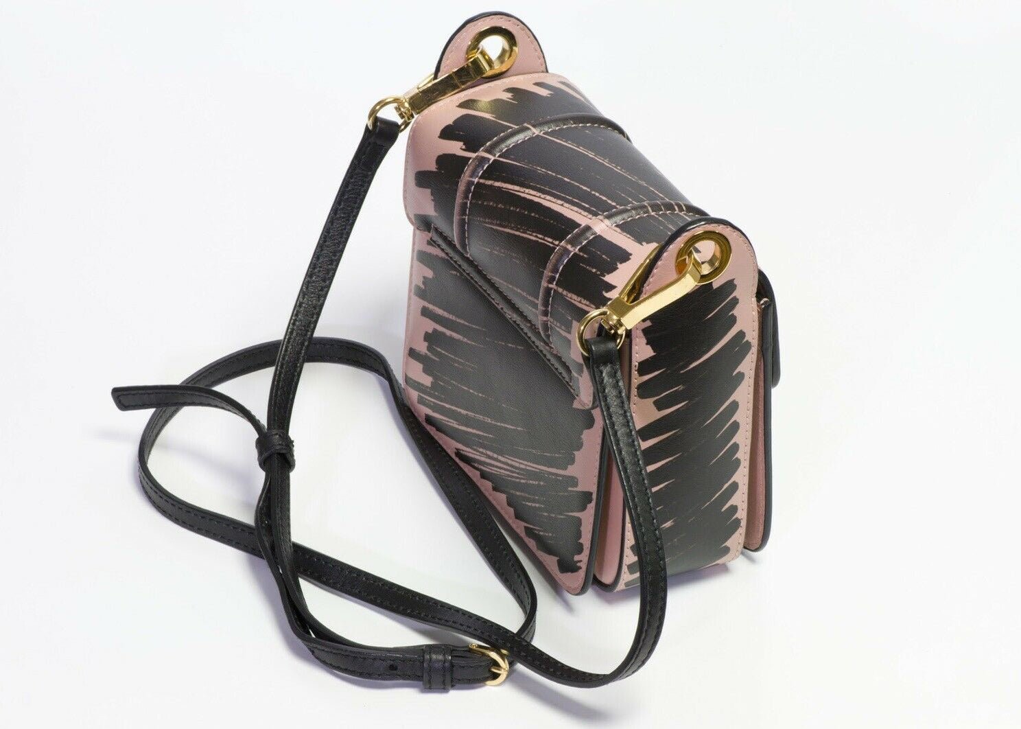 LANVIN Paris Jiji Pink Black Leather Graffiti Mini Women’s Crossbody Bag