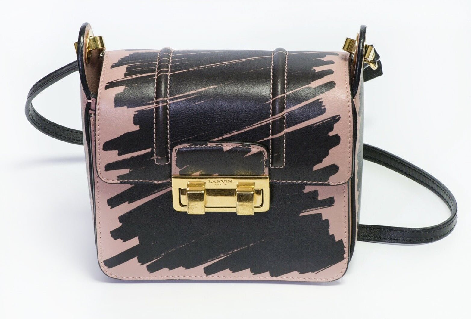 LANVIN Paris Jiji Pink Black Leather Graffiti Mini Women s Crossbody Bag