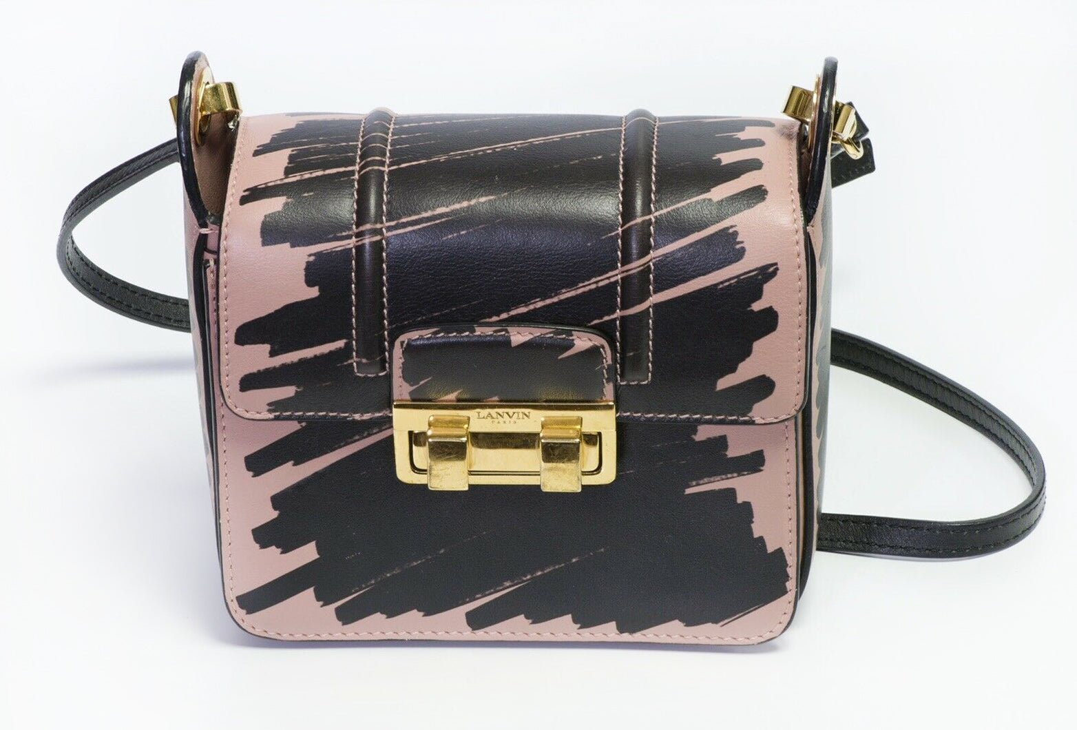 LANVIN Paris Jiji Pink Black Leather Graffiti Mini Women’s Crossbody Bag