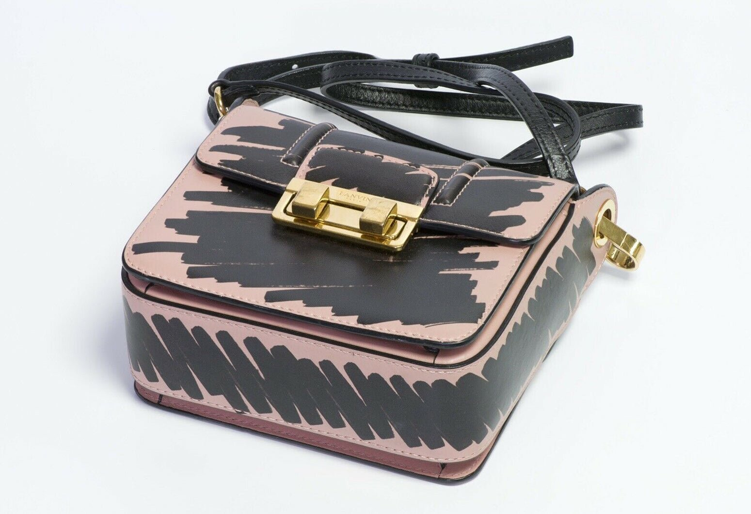 LANVIN Paris Jiji Pink Black Leather Graffiti Mini Women’s Crossbody Bag