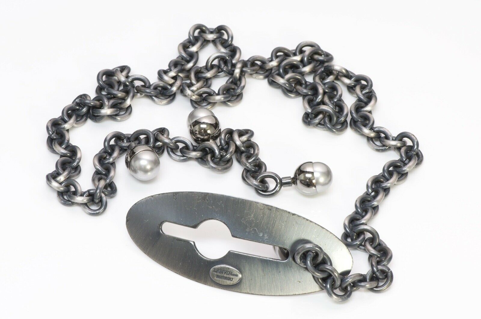 LANVIN Paris Pearl Beads Silver Tone Chain Belt