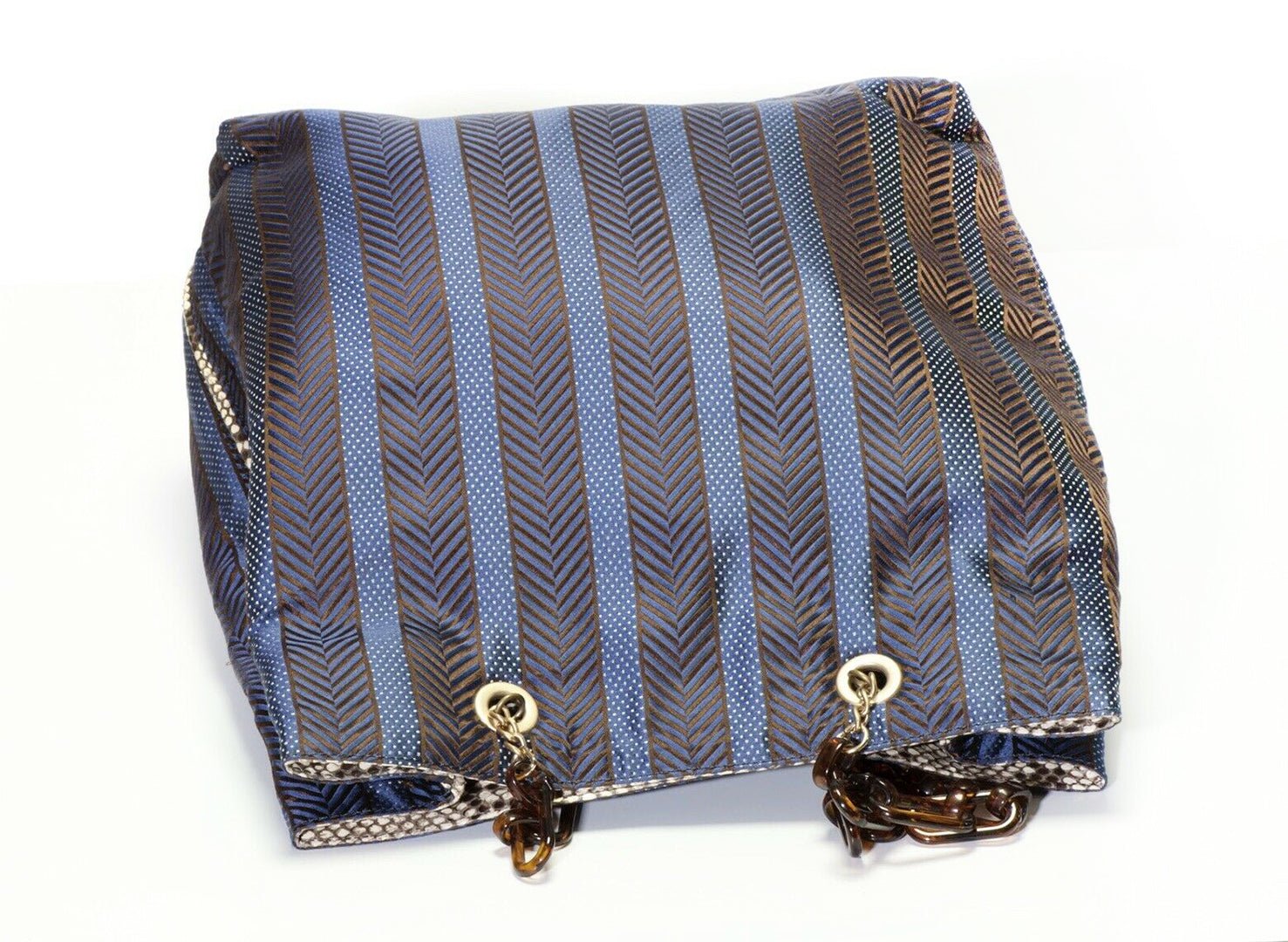 LANVIN Paris Purple Striped Satin Snakeskin Trim Women’s Tote Bag