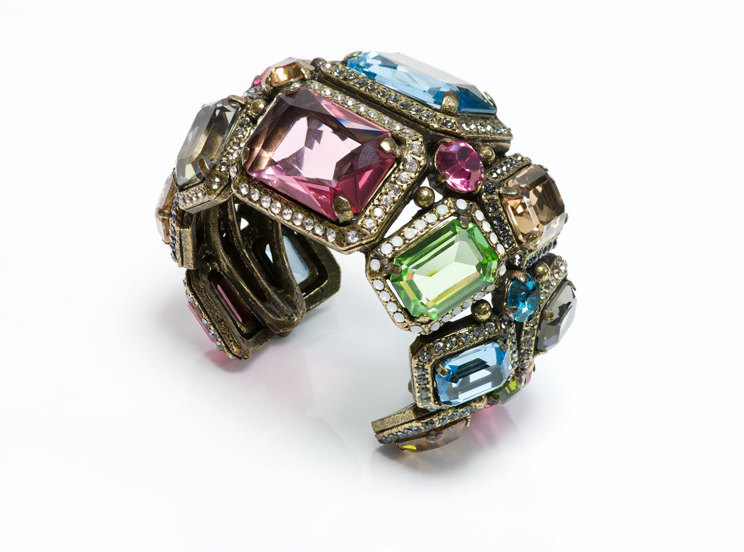 LANVIN Paris Tutti Frutti Wide Pink Blue Green Crystal Cuff Bracelet
