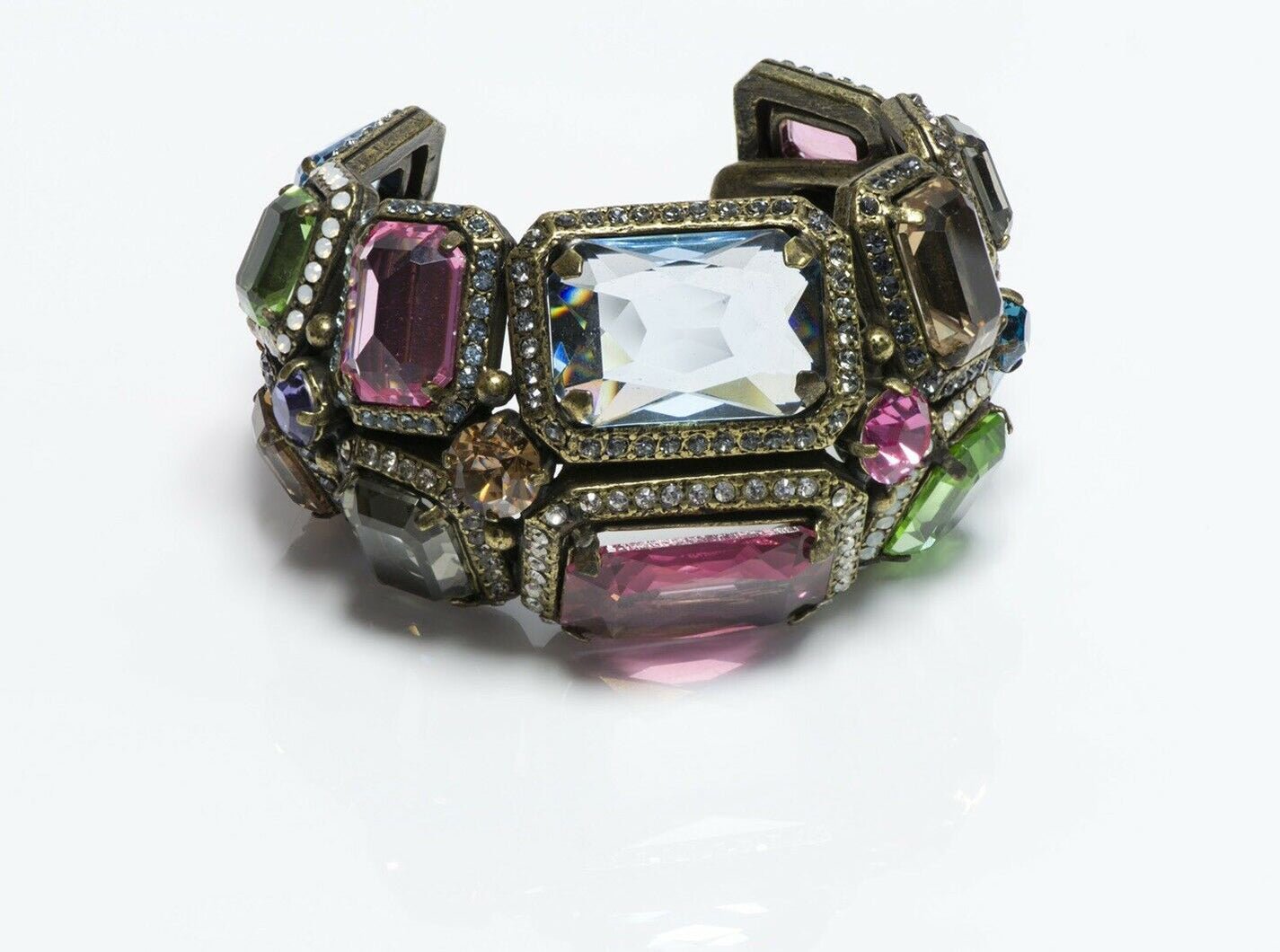 LANVIN Paris Tutti Frutti Wide Pink Blue Green Crystal Cuff Bracelet