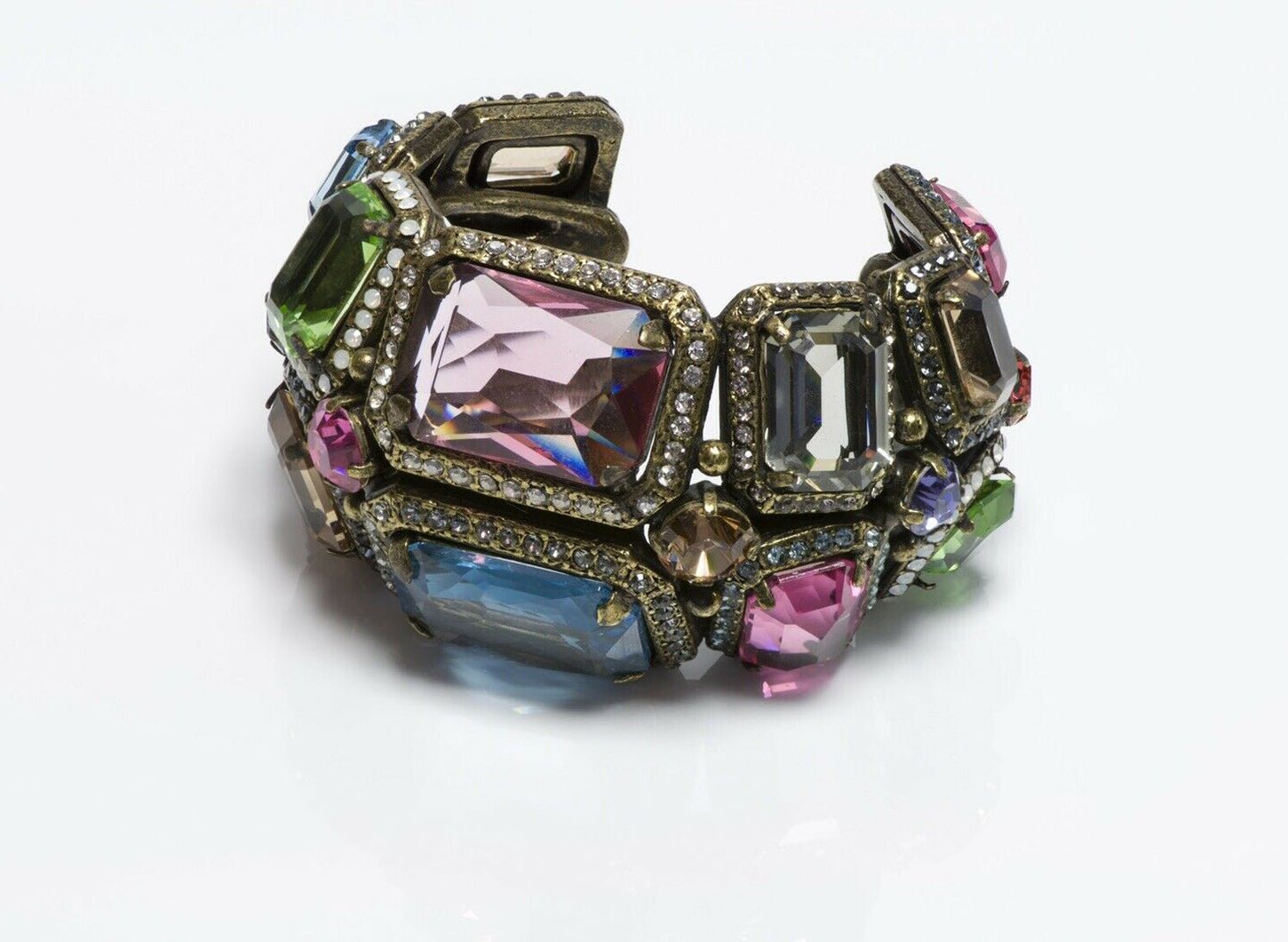 LANVIN Paris Tutti Frutti Wide Pink Blue Green Crystal Cuff Bracelet