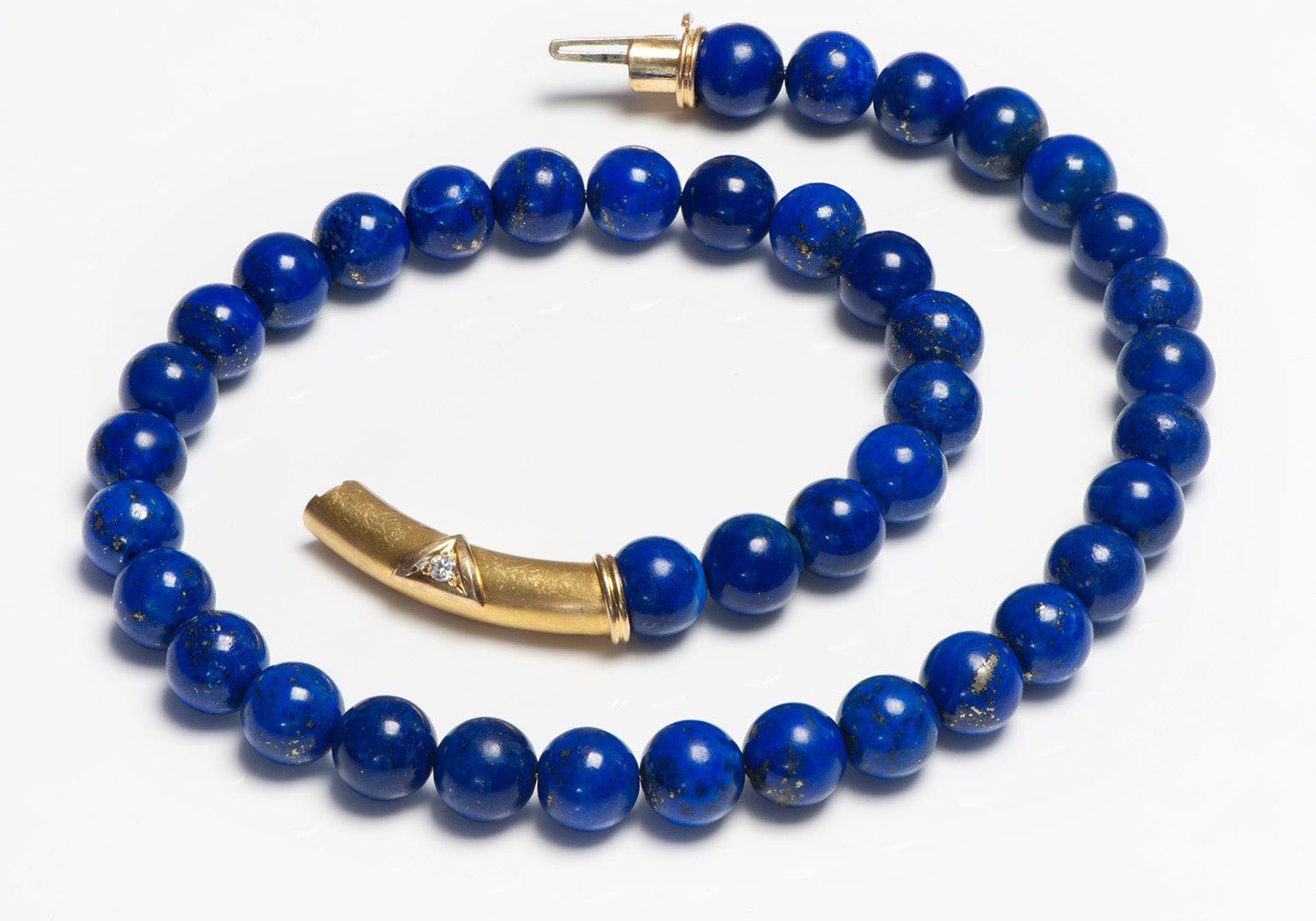 Lapis 18K Gold Diamond Bead Necklace