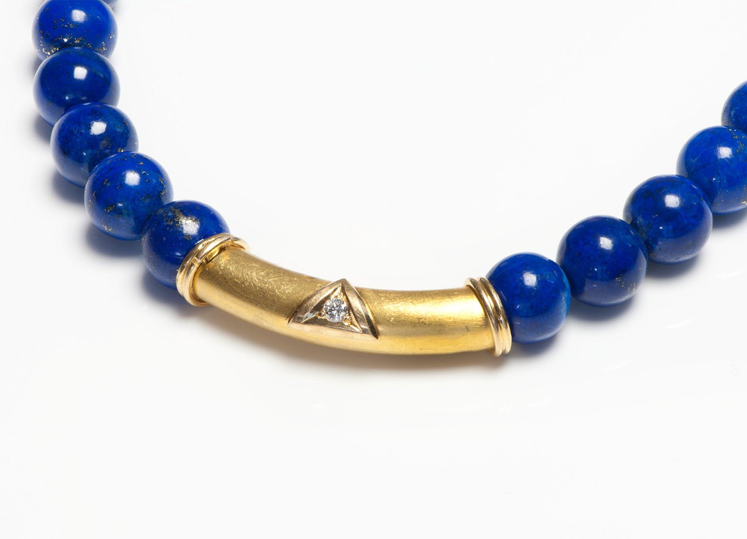Lapis 18K Gold Diamond Bead Necklace