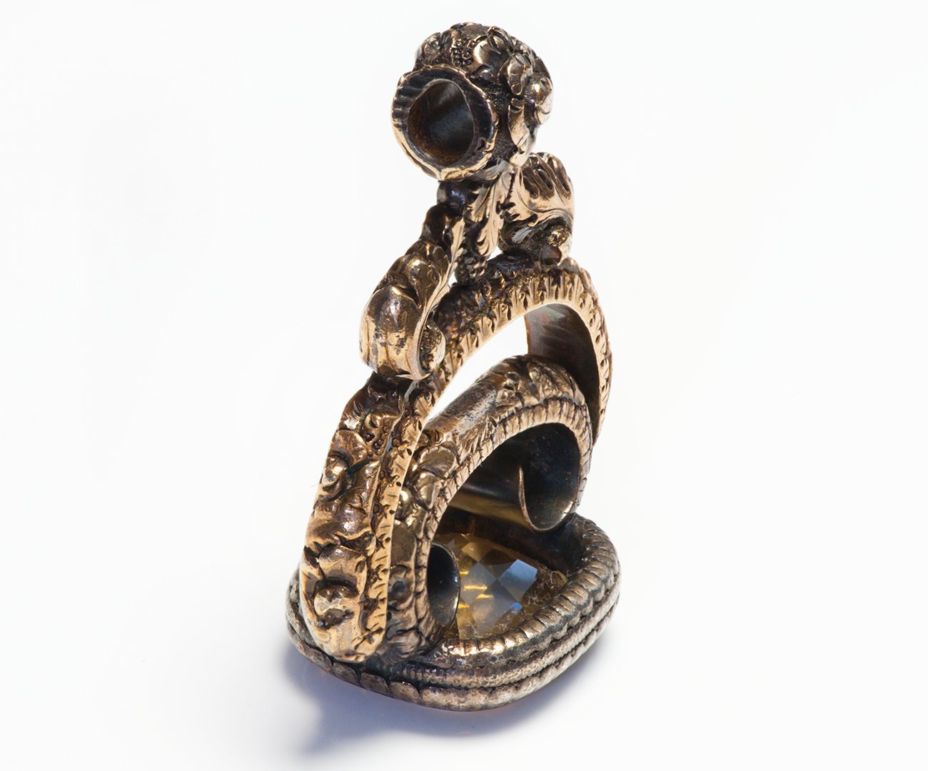 Large Antique Carved Gold Floral Motif Citrine Fob