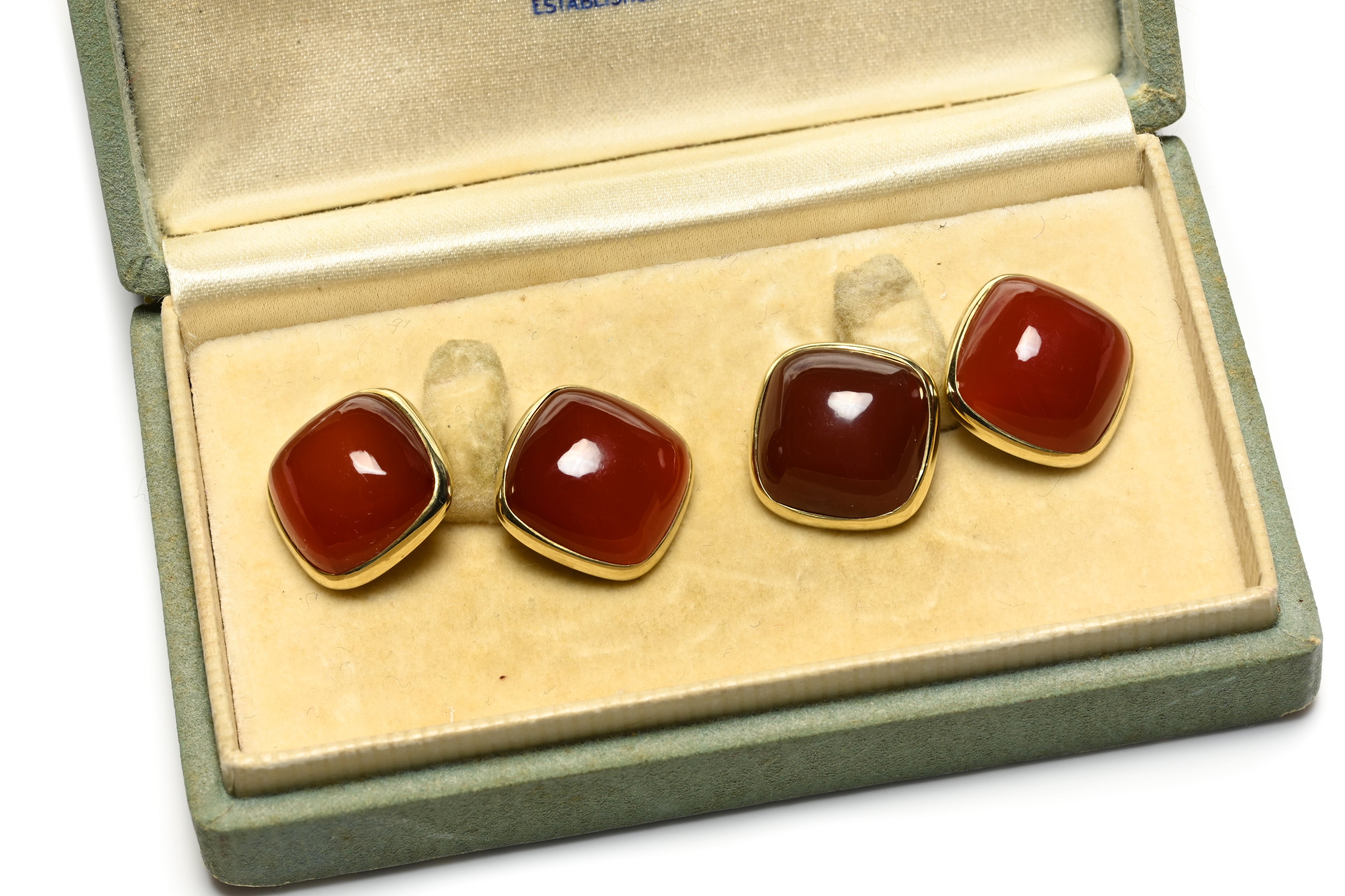 Antique Larter & Sons Gold Cufflinks with Carnelian Cabochons in Box