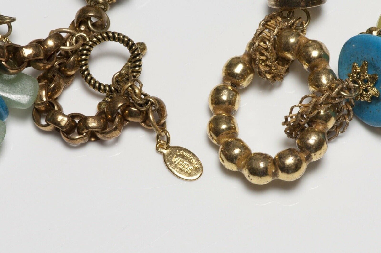 Lawrence Vrba Green Agate Blue Turquoise Beads Chain Necklace