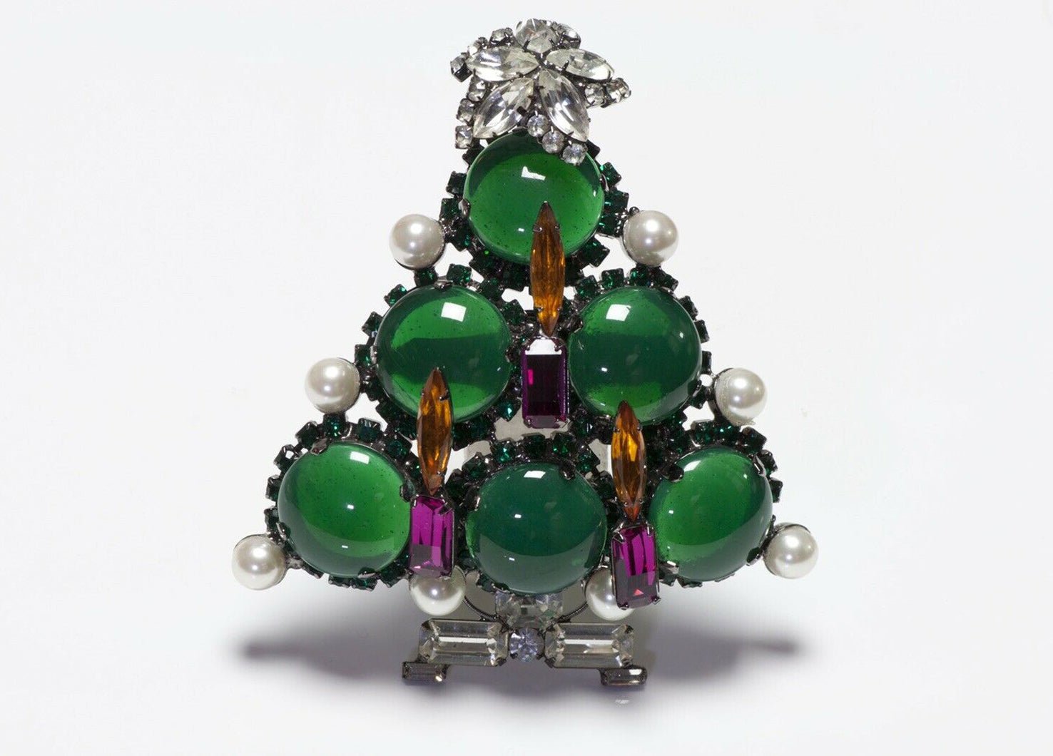 Lawrence VRBA Green Glass Christmas Tree Pendant Brooch