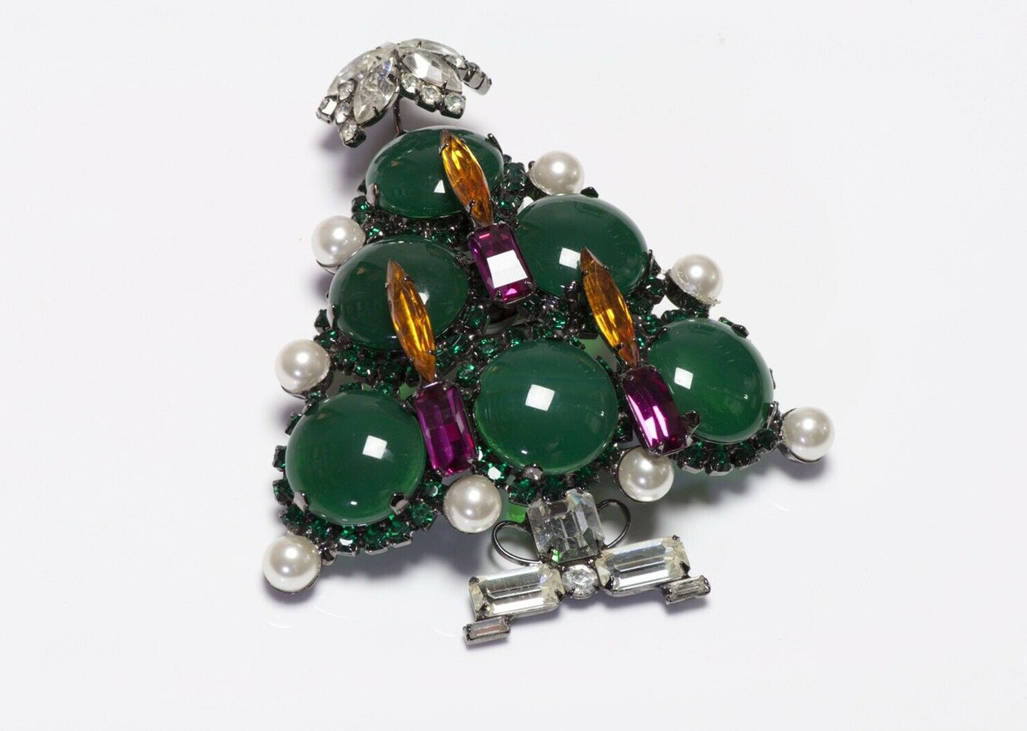 Lawrence VRBA Green Glass Christmas Tree Pendant Brooch