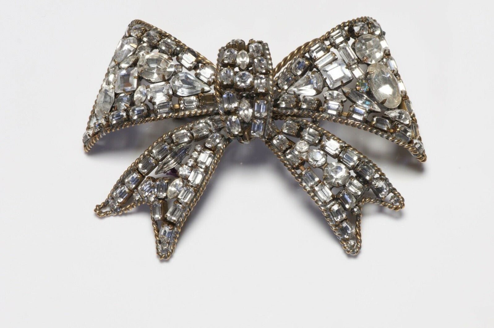 Lawrence Vrba Large Crystal Bow Pin Brooch