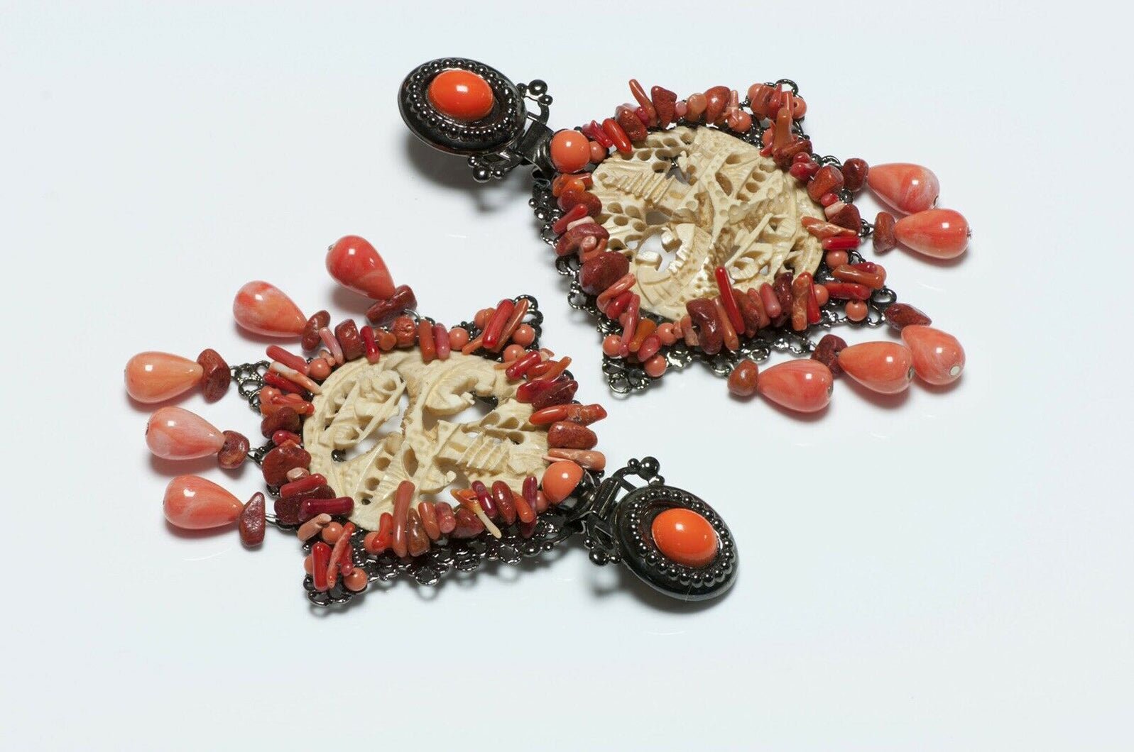 Lawrence VRBA Orange Carved Asian Style Earrings
